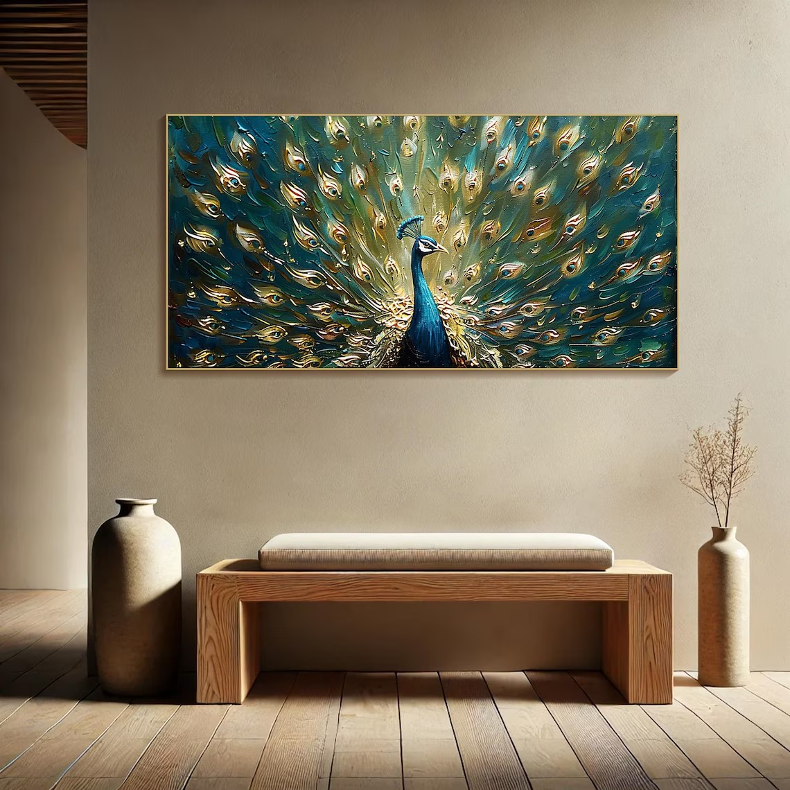 Textured Peacock Oil Painting - Handmade Animal Art #TC 097