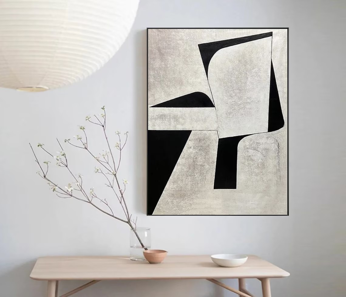 Black & Grey Geometric Abstract Oil Painting - Modern Art #JJ 045