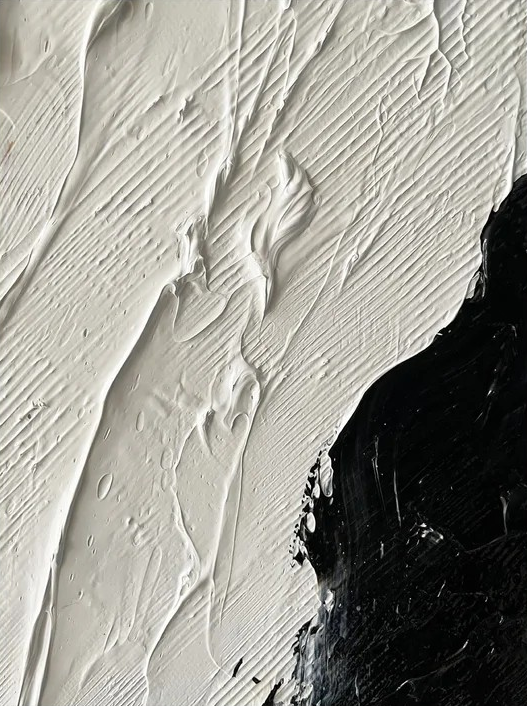 Black and White Textured Abstract Oil Painting - Modern Minimalist #JJ 056