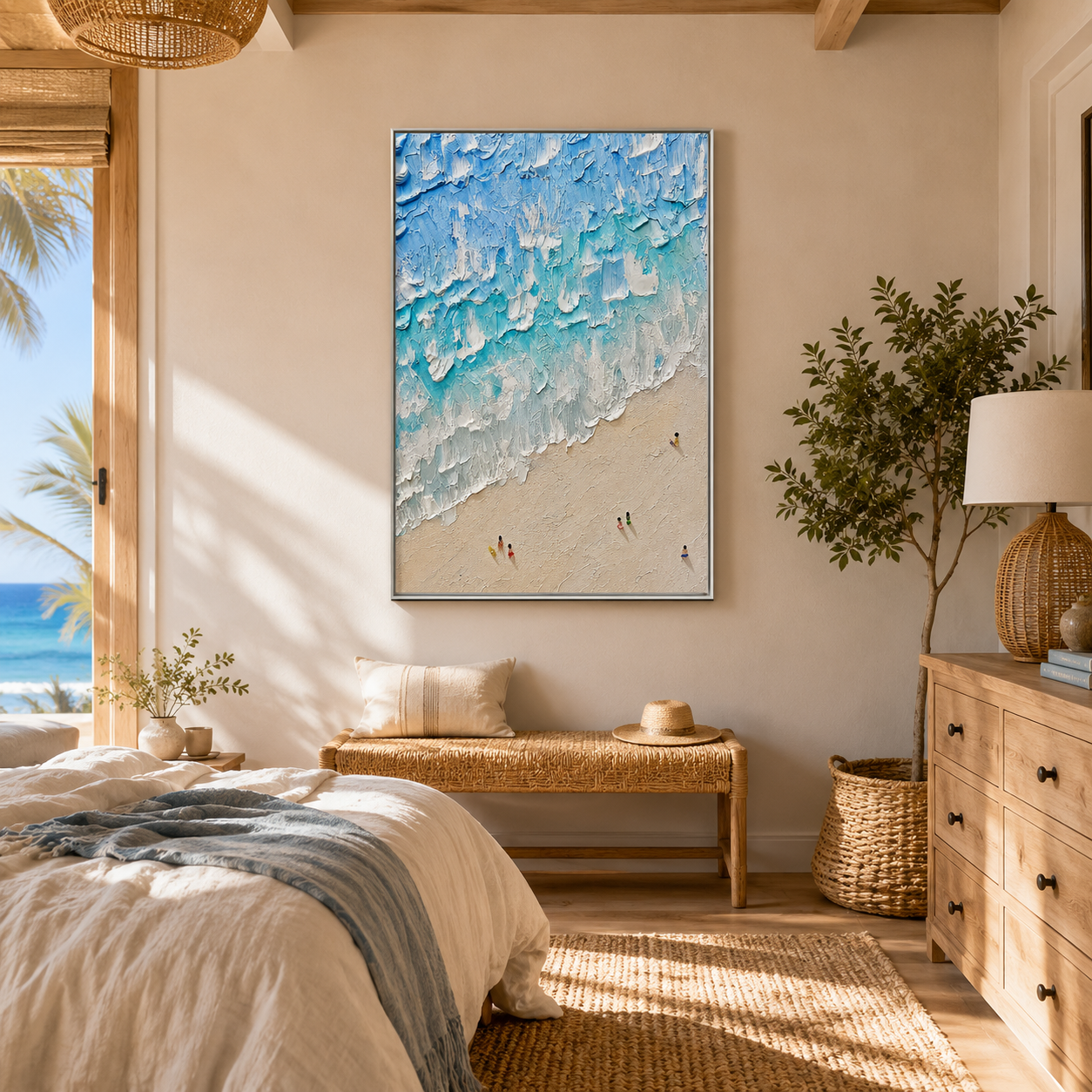 Textured Beach Wall Art | Hand Painted Ocean Canvas