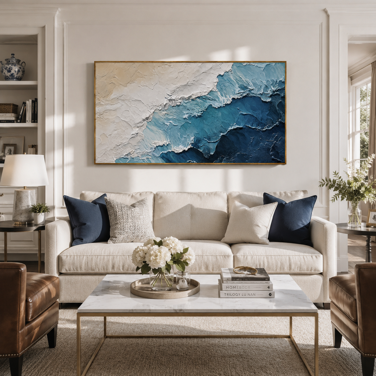 Azure Shoreline – Textured Ocean Wave Coastal Wall Art