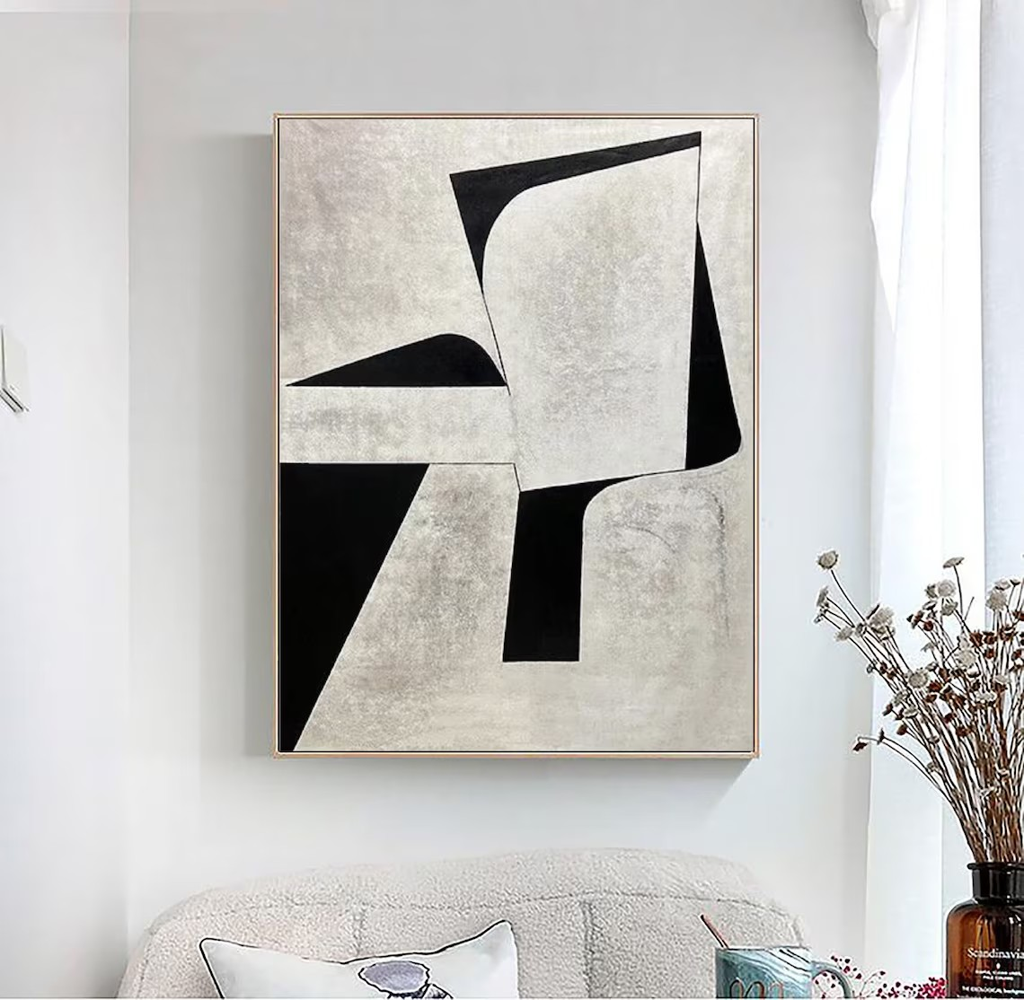 Black & Grey Geometric Abstract Oil Painting - Modern Art #JJ 045