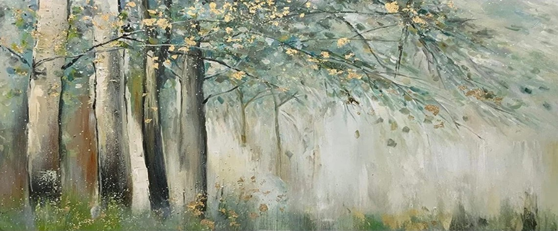 Impressionistic Forest Oil Painting - Misty Woodland Scene #JJ 020