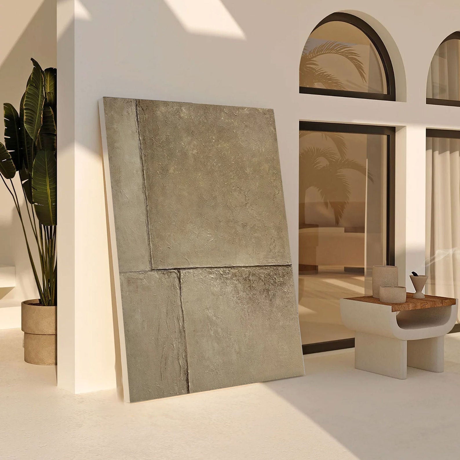 Concrete Effect Abstract Painting | Textured Neutral Wall Art Decor #JJ 055