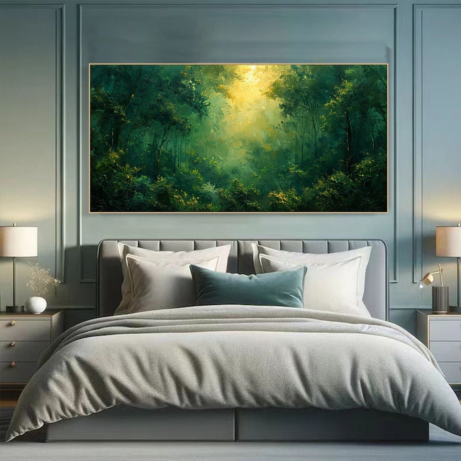 Deep Forest Abstract Oil Painting, Modern Mysterious Landscape Wall Decor #TB 047