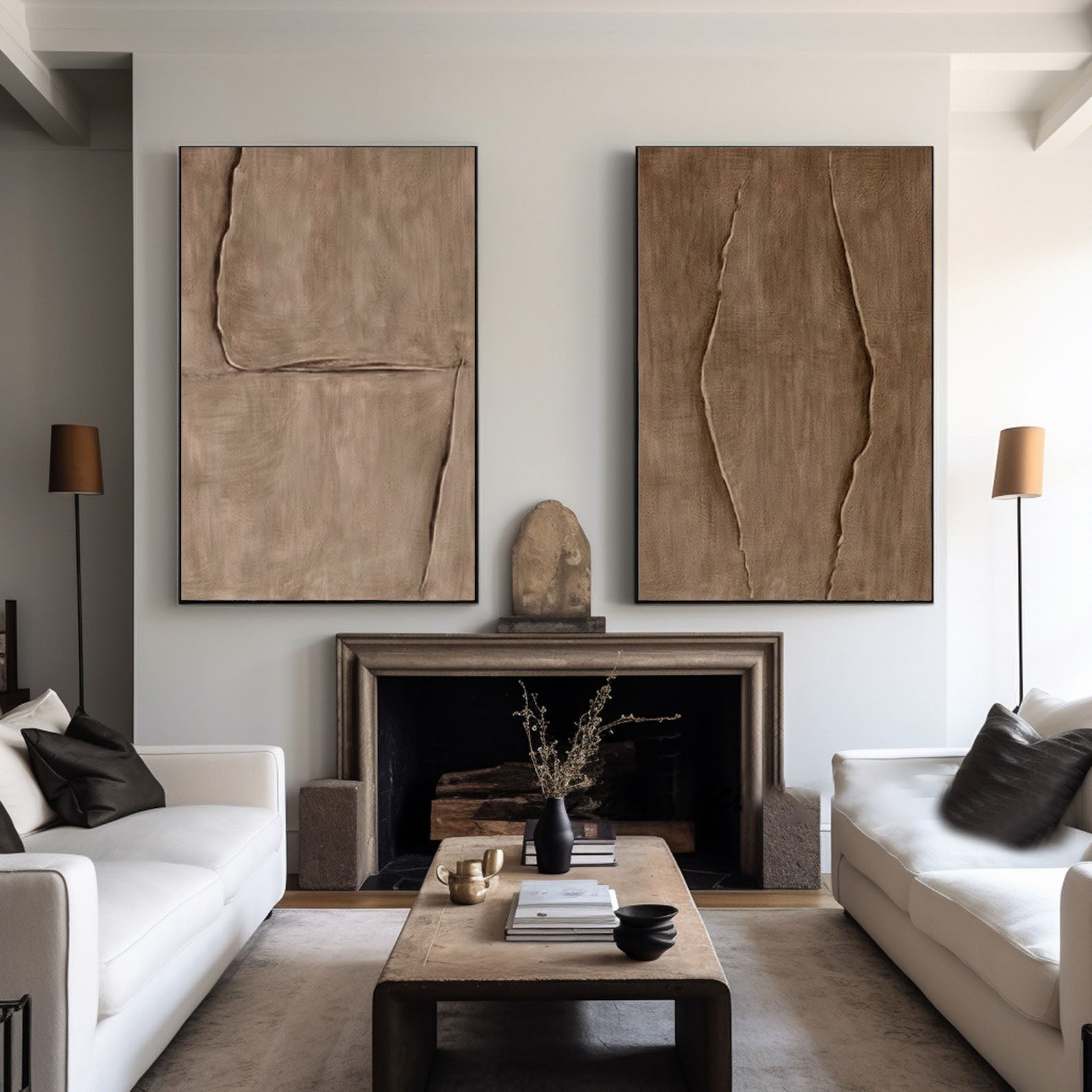 Modern 3D Texture Wabi Sabi Art | Beige Decor Set of 2 #TB 039