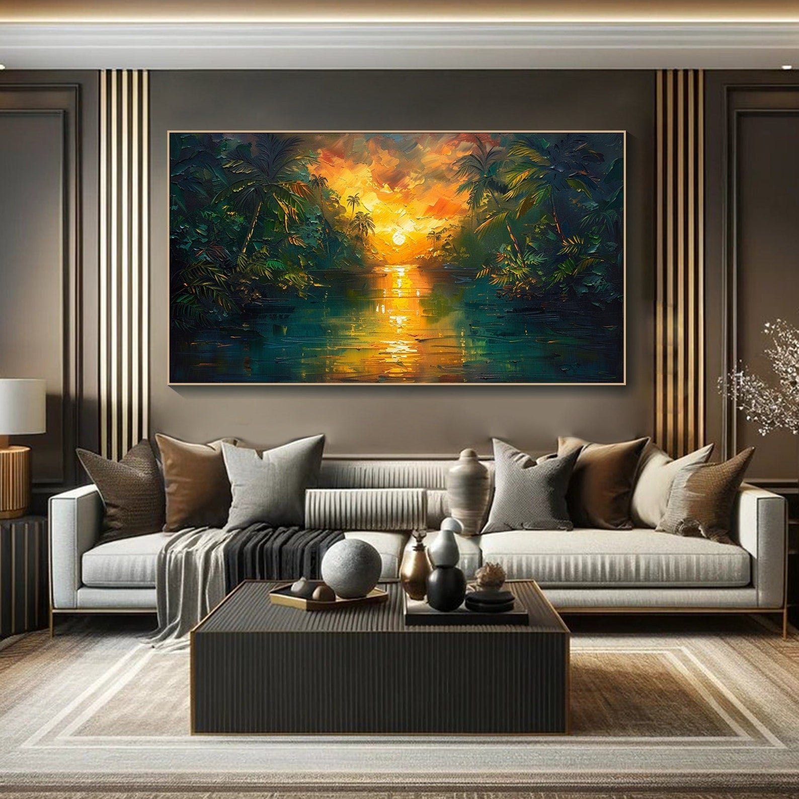 Modern Impressionist Sunset Art | Textured Tropical Paradise Oil Painting #TB 090