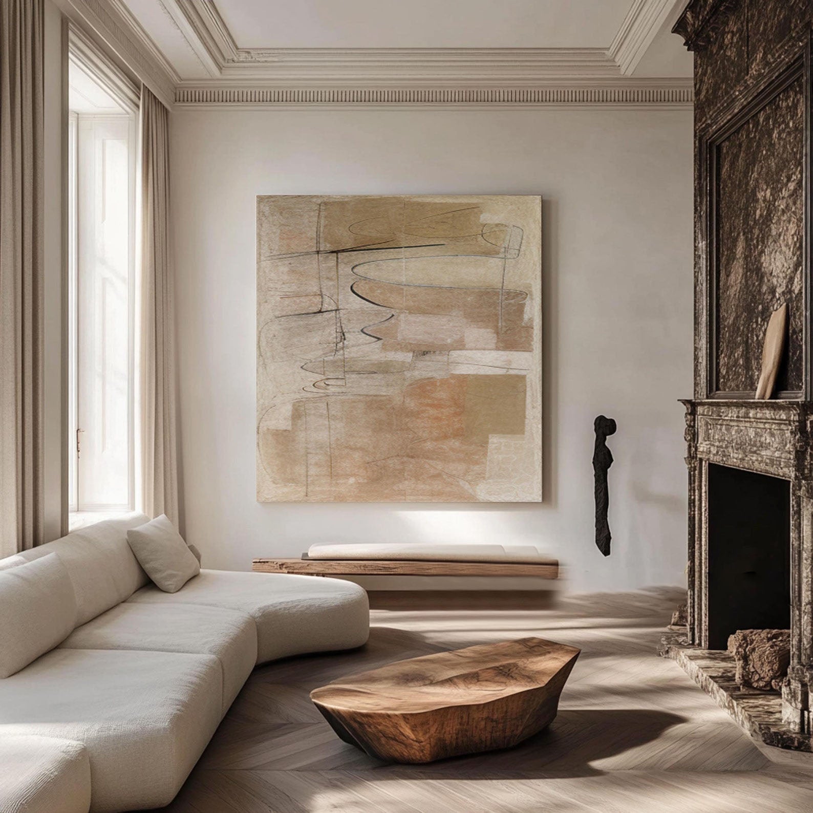 Modern Abstract Drawing - Black Line Texture Shapes #TB 025