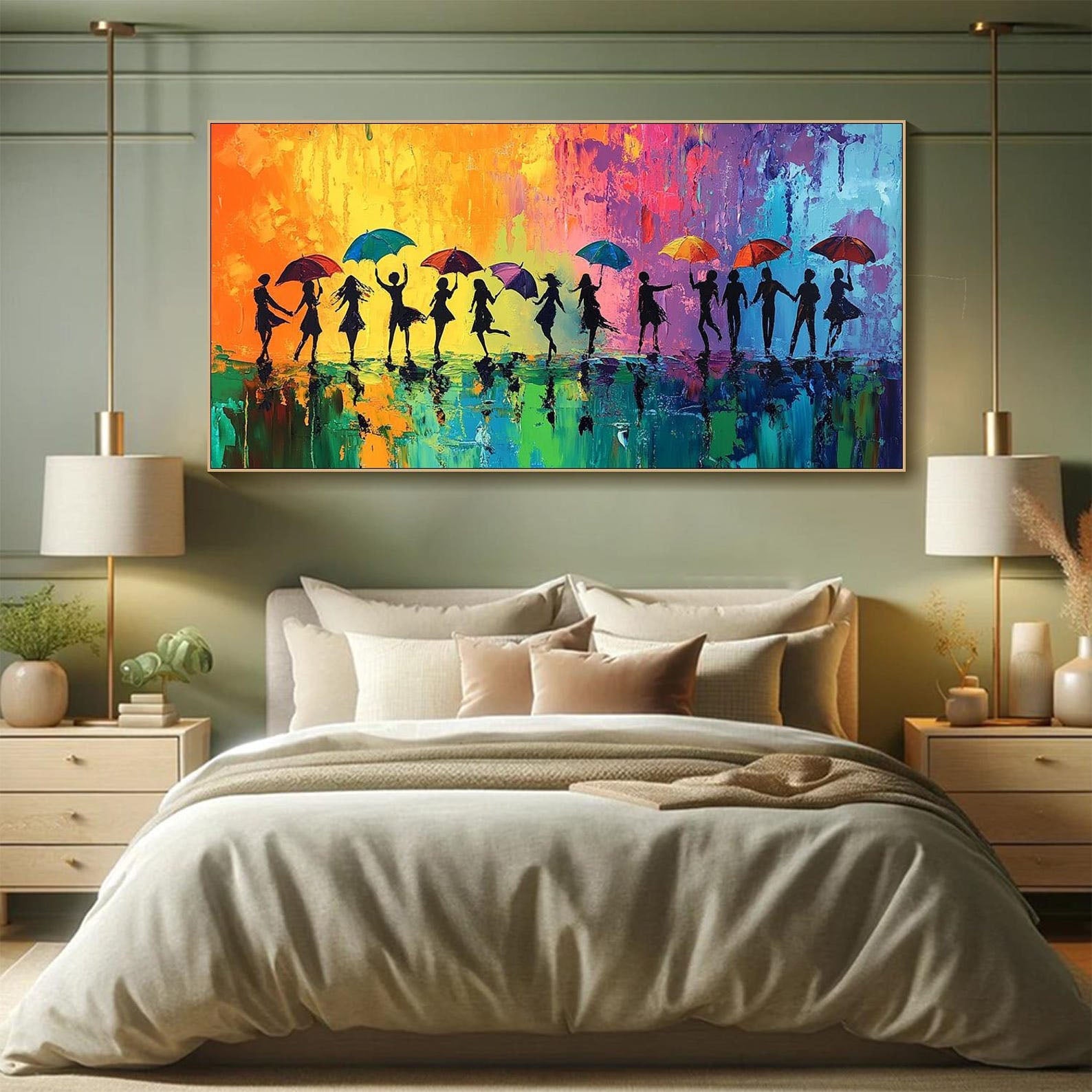 Colorful Rain Dance Abstract Oil Painting, Modern Lively #TB 074