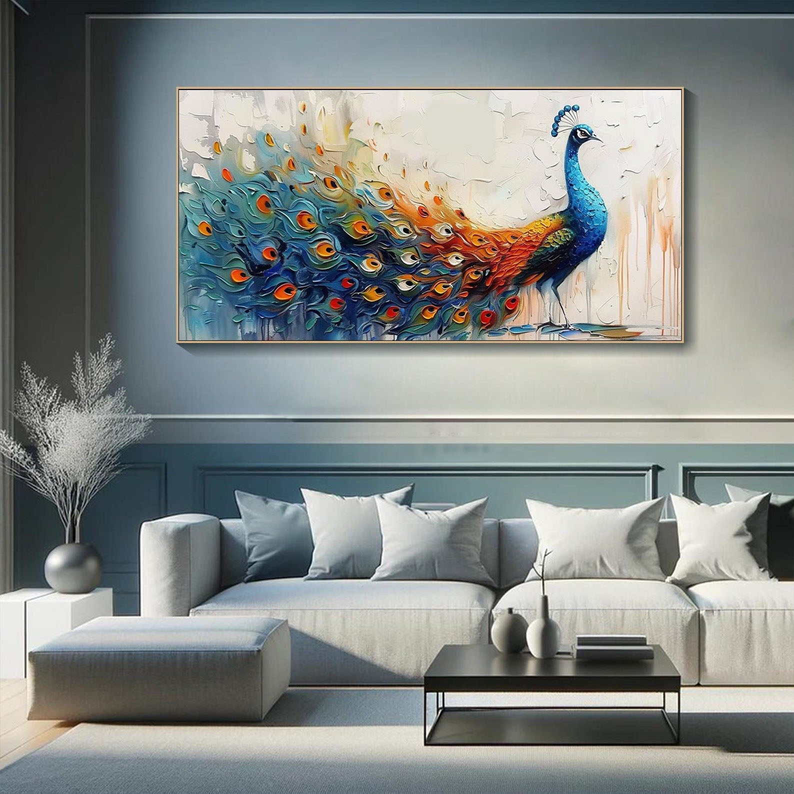 Abstract Style Peacock Wall Art with Rich Colors #TC 003