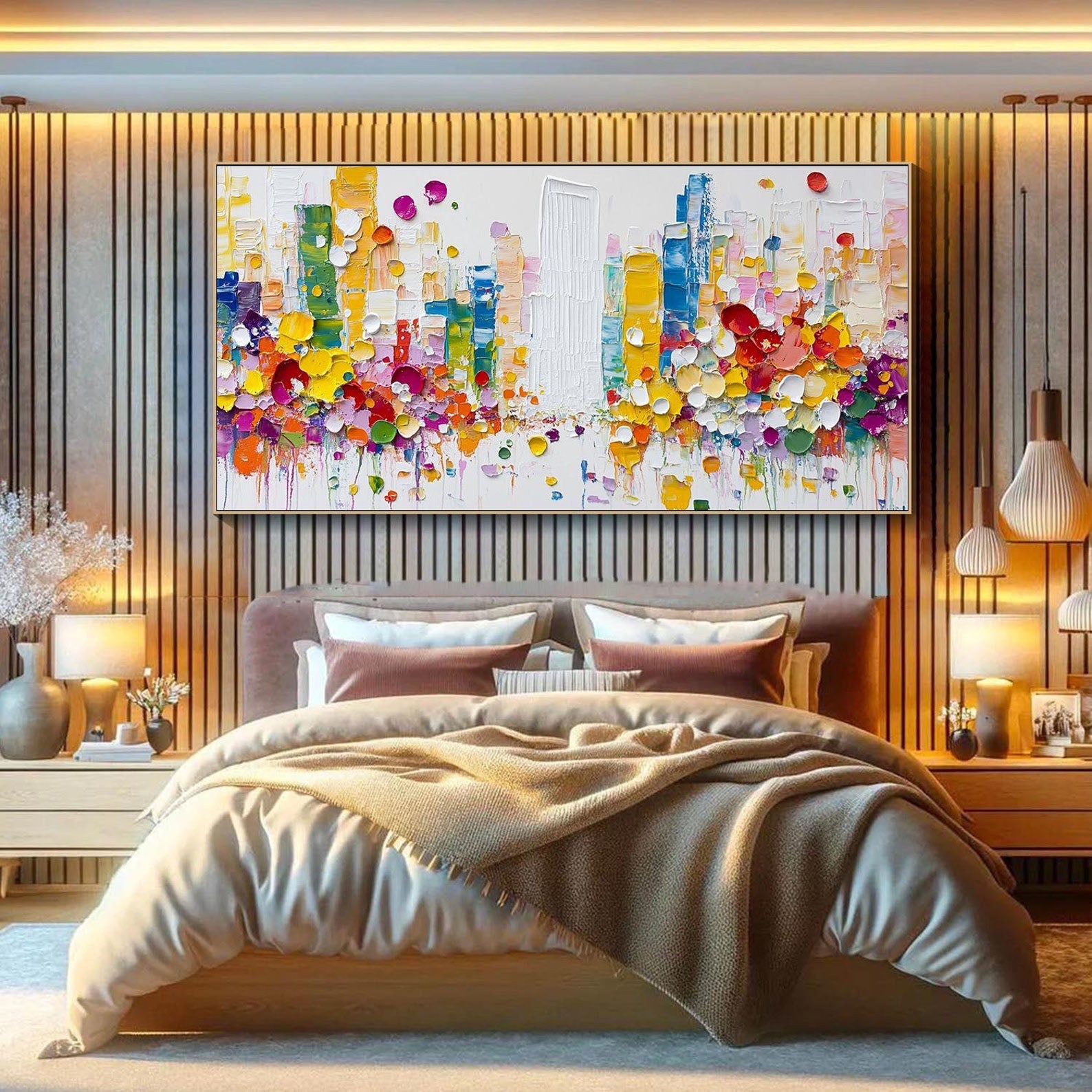 Modern Abstract City Oil Painting, Colorful 3D Street #TB 067