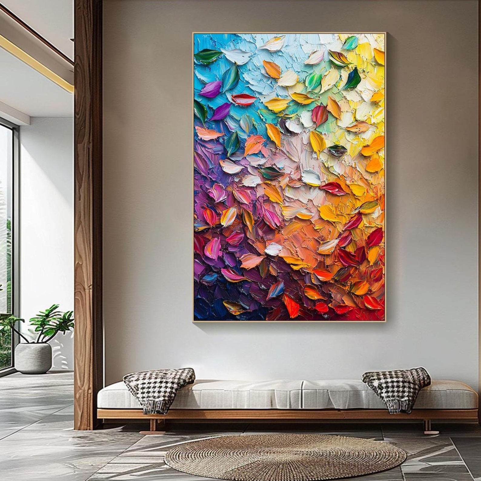 Hand-Painted Textured Abstract Art | Colorful Petal Oil Painting #TB 091