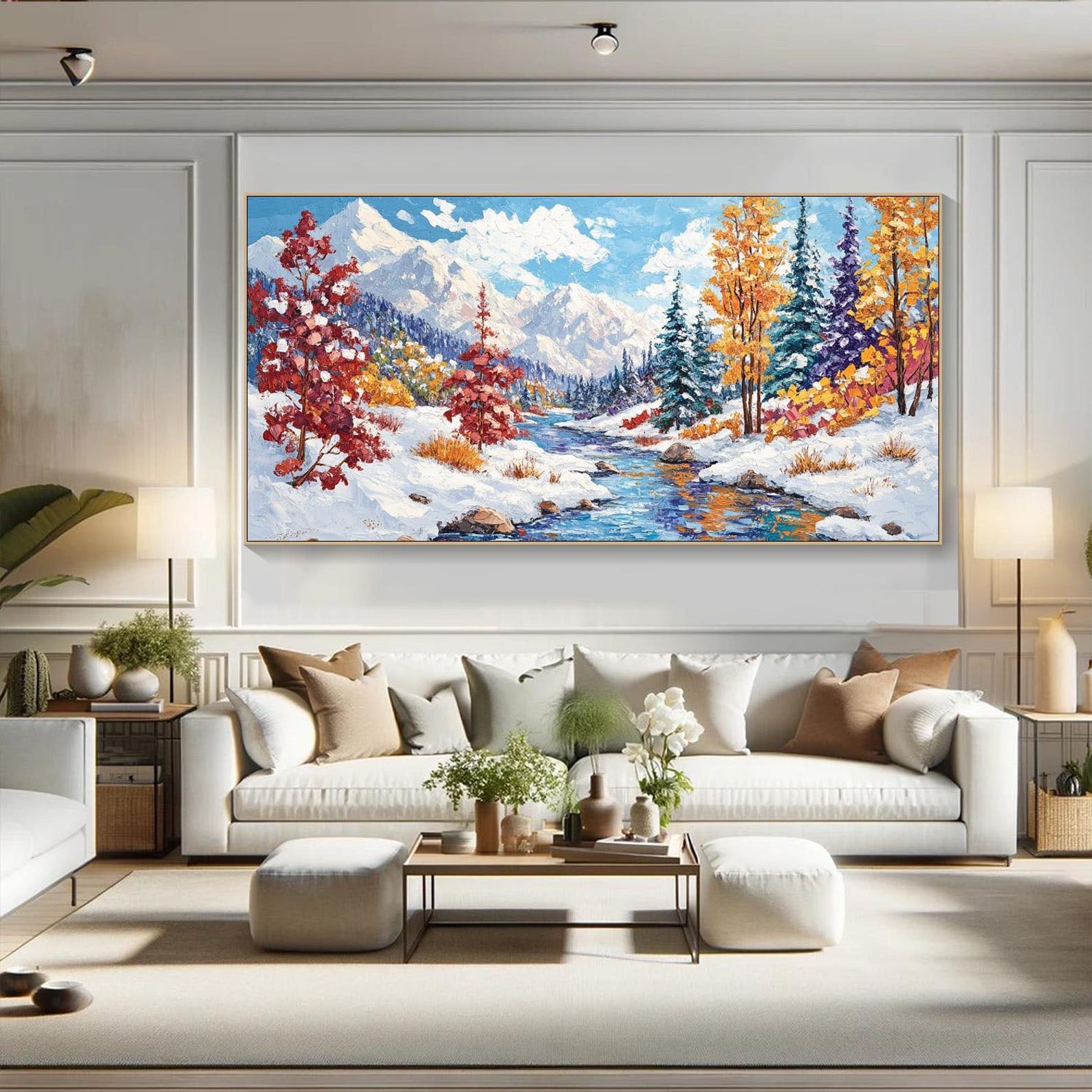 Colorful Winter Scenery Wall Art | Original Mountain & Forest Oil Painting #TB 087