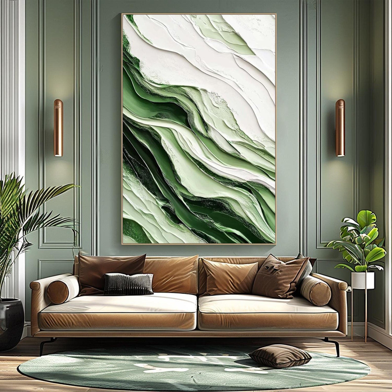 Textured Green Abstract Canvas Art #TB 021