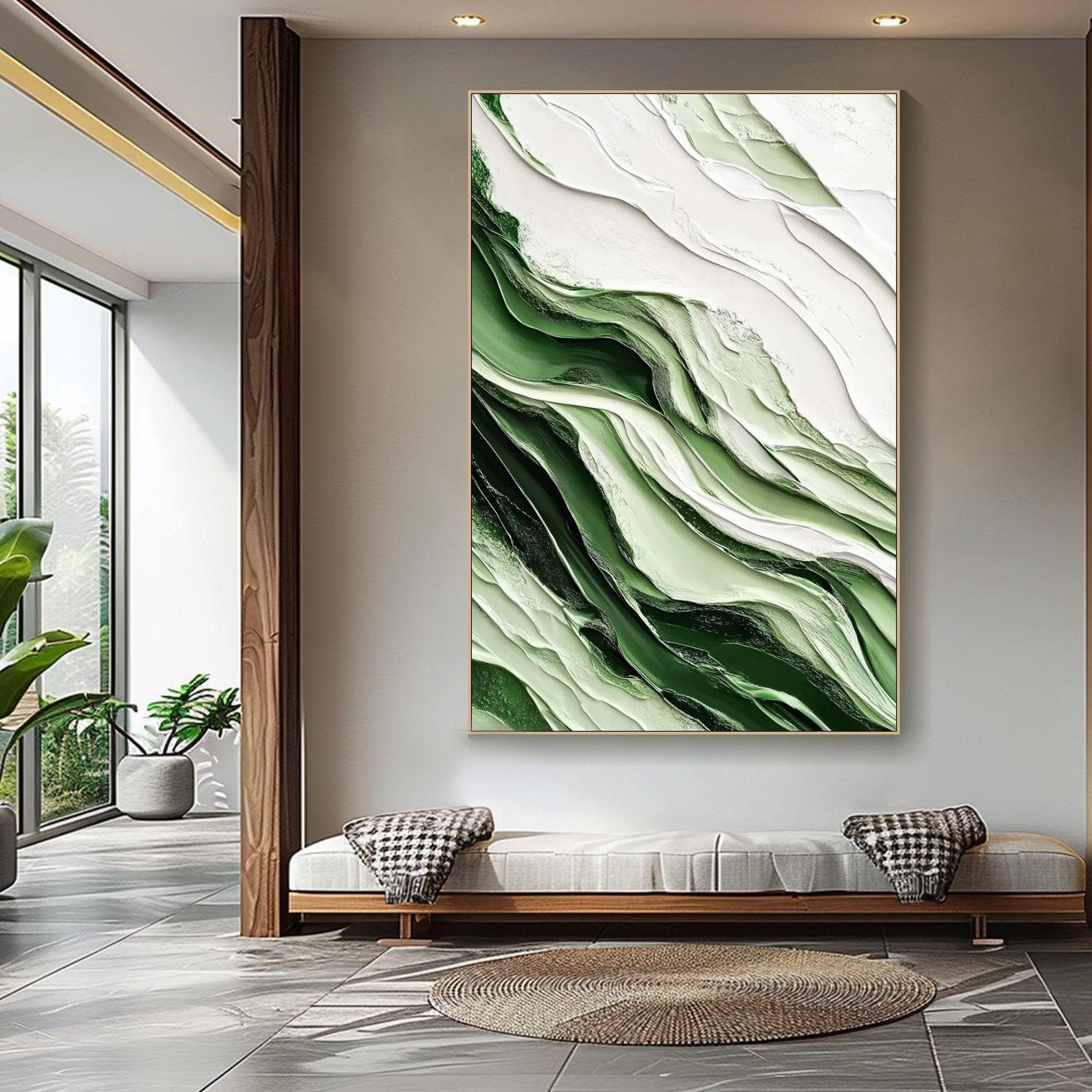 Textured Green Abstract Canvas Art #TB 021