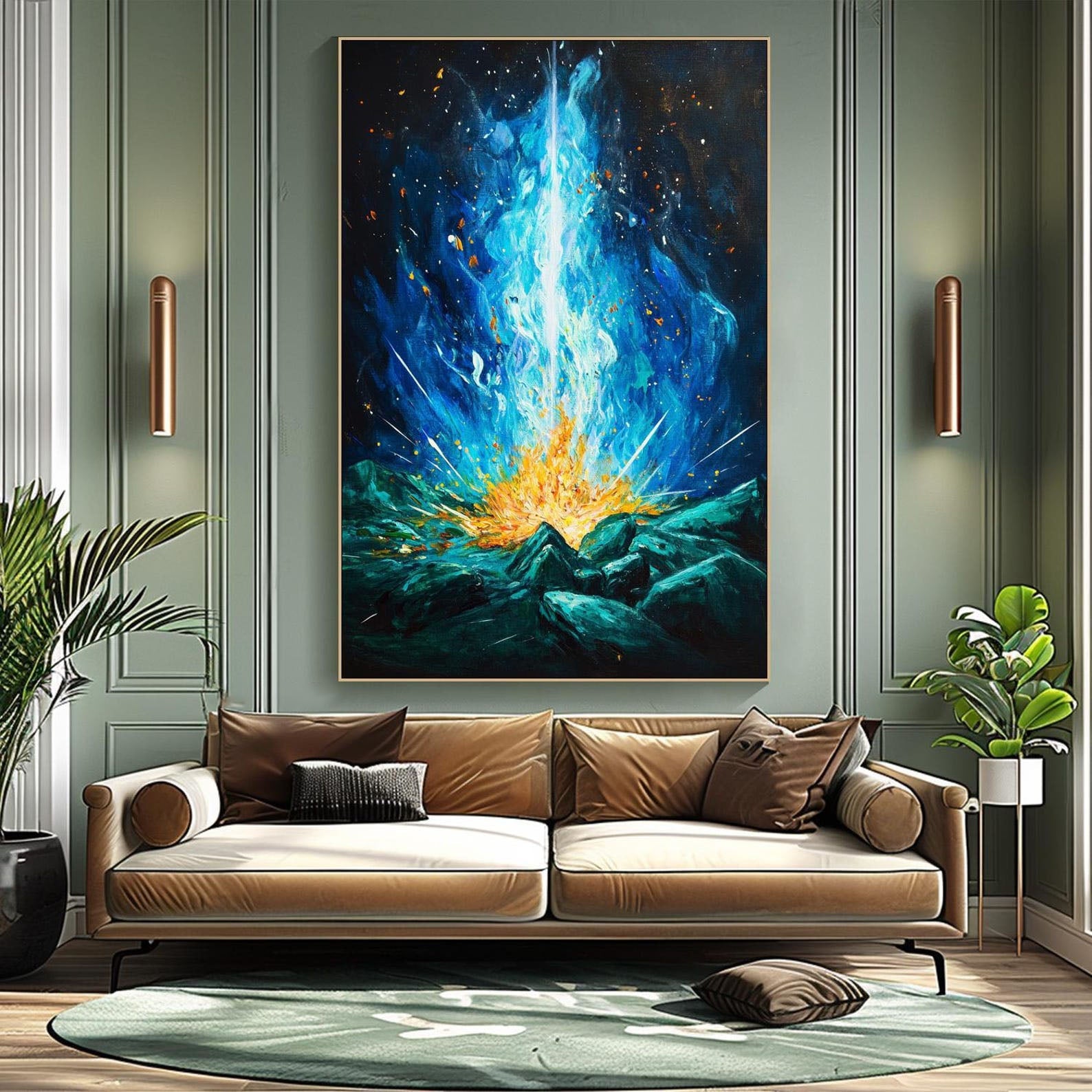 Energy Burst Abstract Oil Painting, Modern Flame Art Wall Decor #TB 049