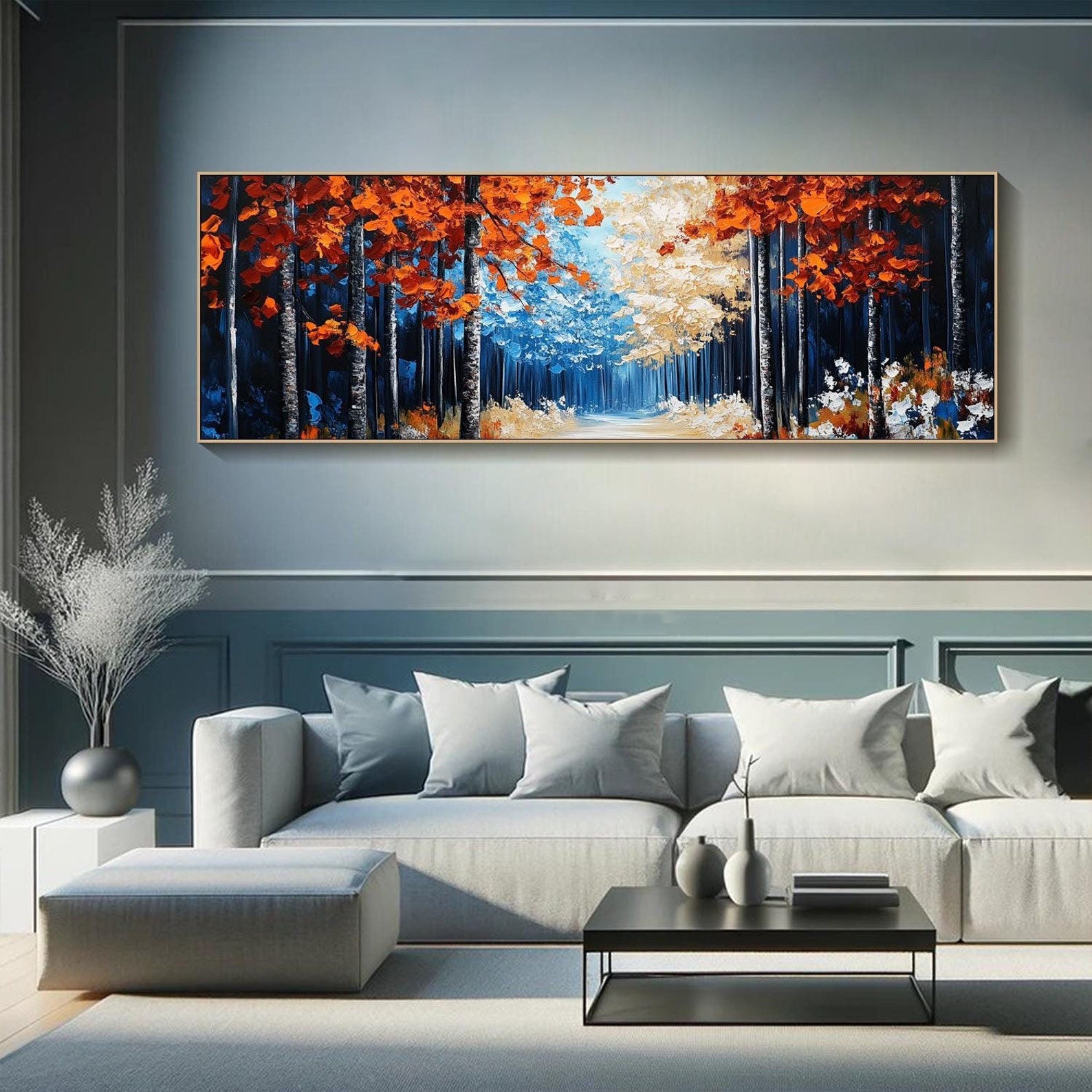 Modern Abstract Forest Painting, Autumn Winter Color Decor #TB 053