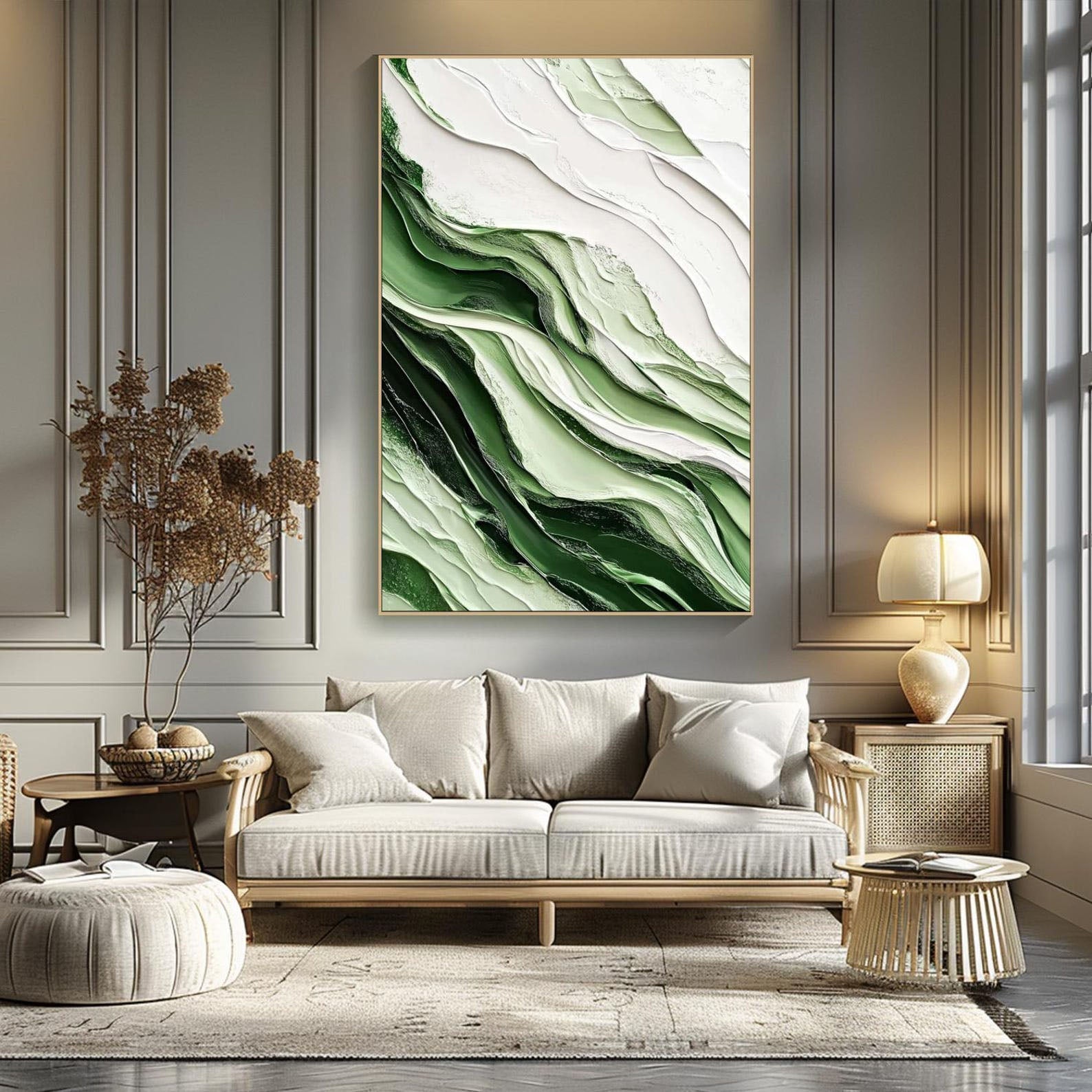 Textured Green Abstract Canvas Art #TB 021