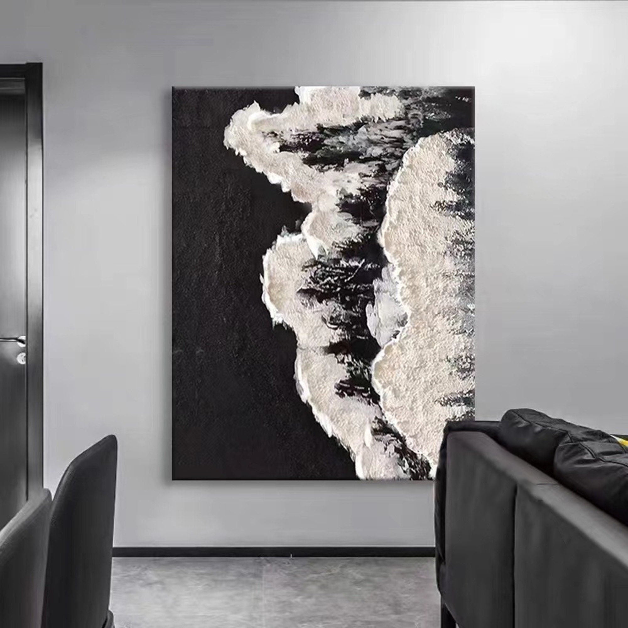 Minimalist Handmade Oil Painting - Black and White Abstract Art #TB 034