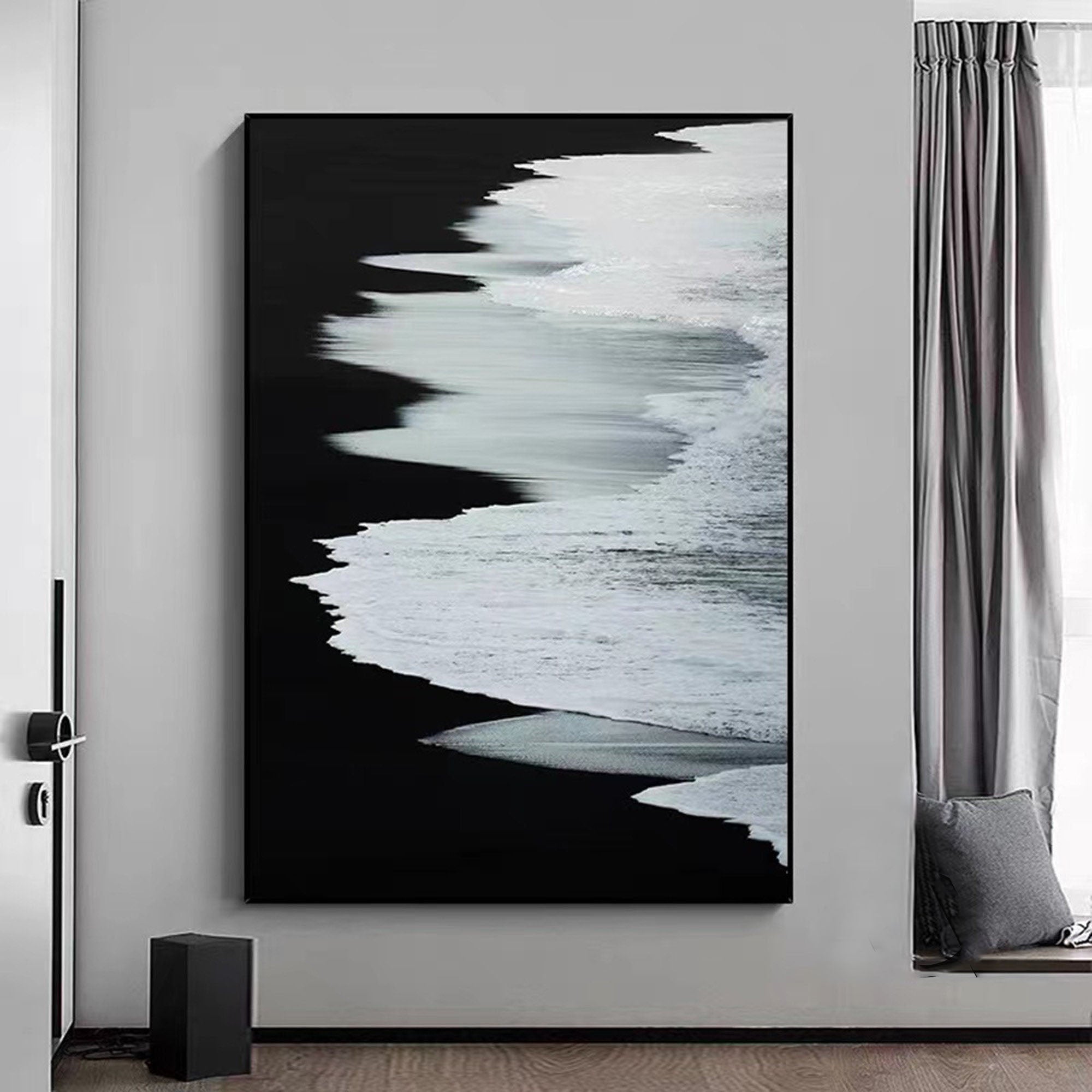 Black & White Abstract Coastline Oil Painting #TB 029