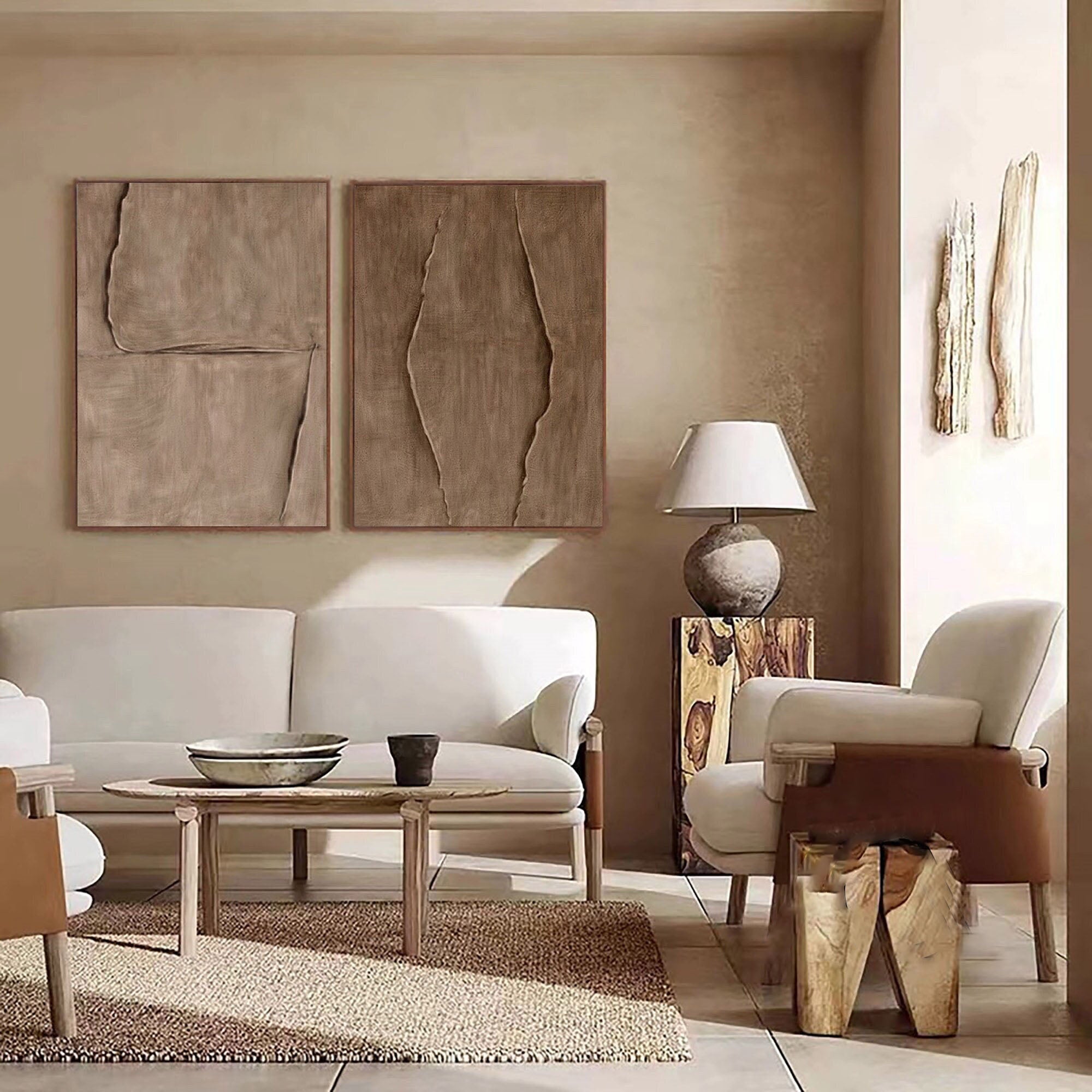 Modern 3D Texture Wabi Sabi Art | Beige Decor Set of 2 #TB 039