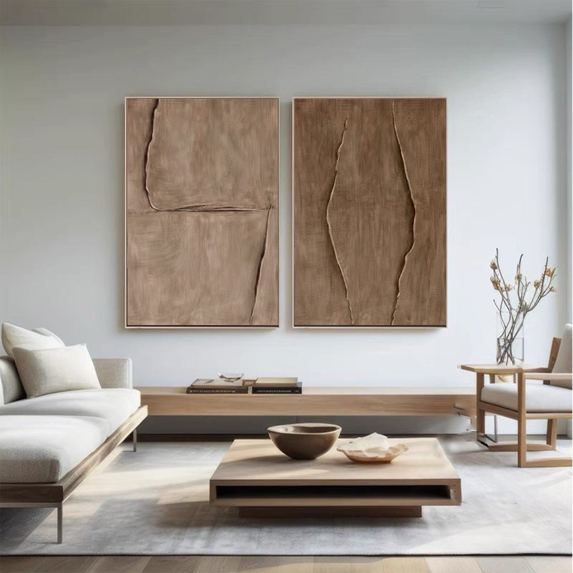 Modern 3D Texture Wabi Sabi Art | Beige Decor Set of 2 #TB 039