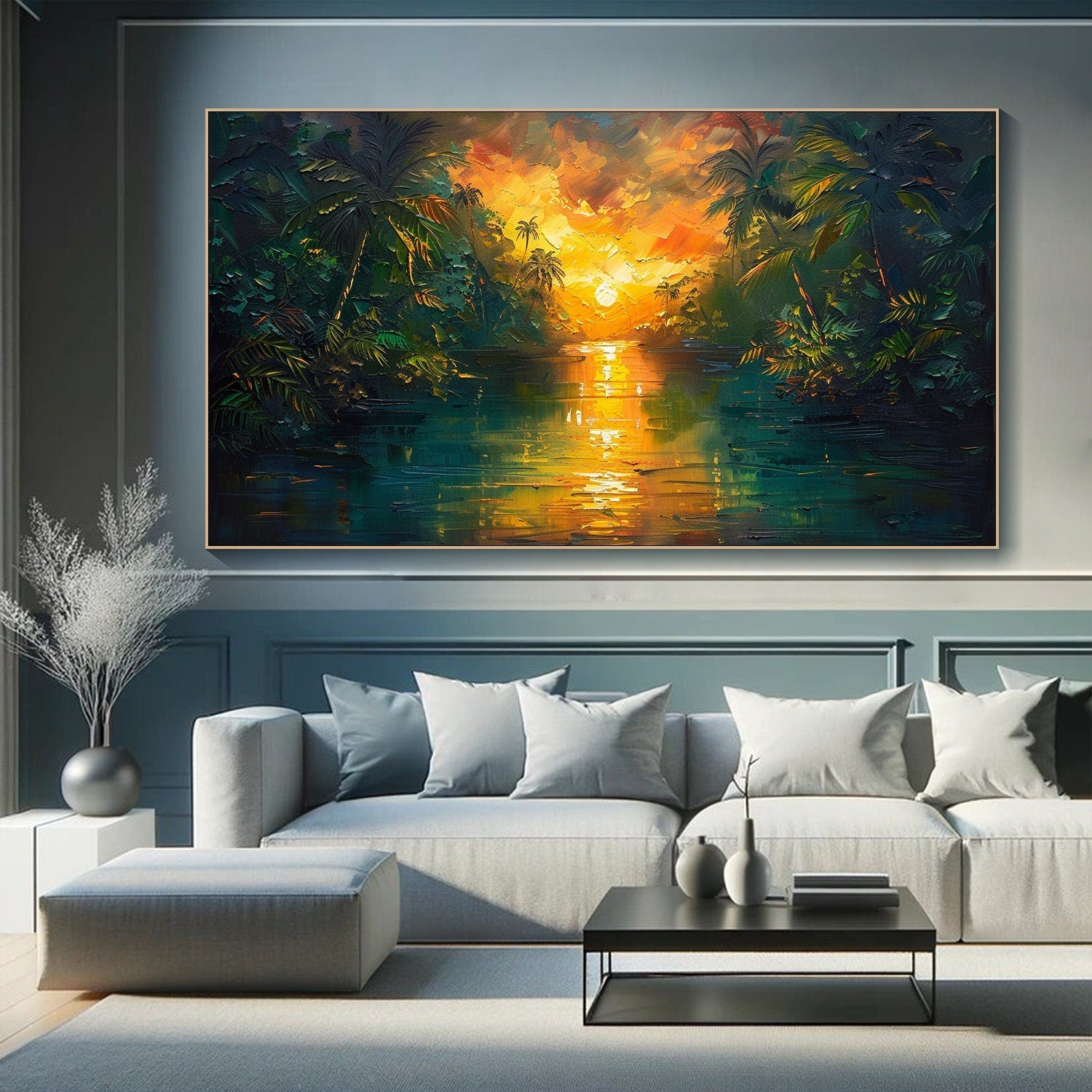 Modern Impressionist Sunset Art | Textured Tropical Paradise Oil Painting #TB 090