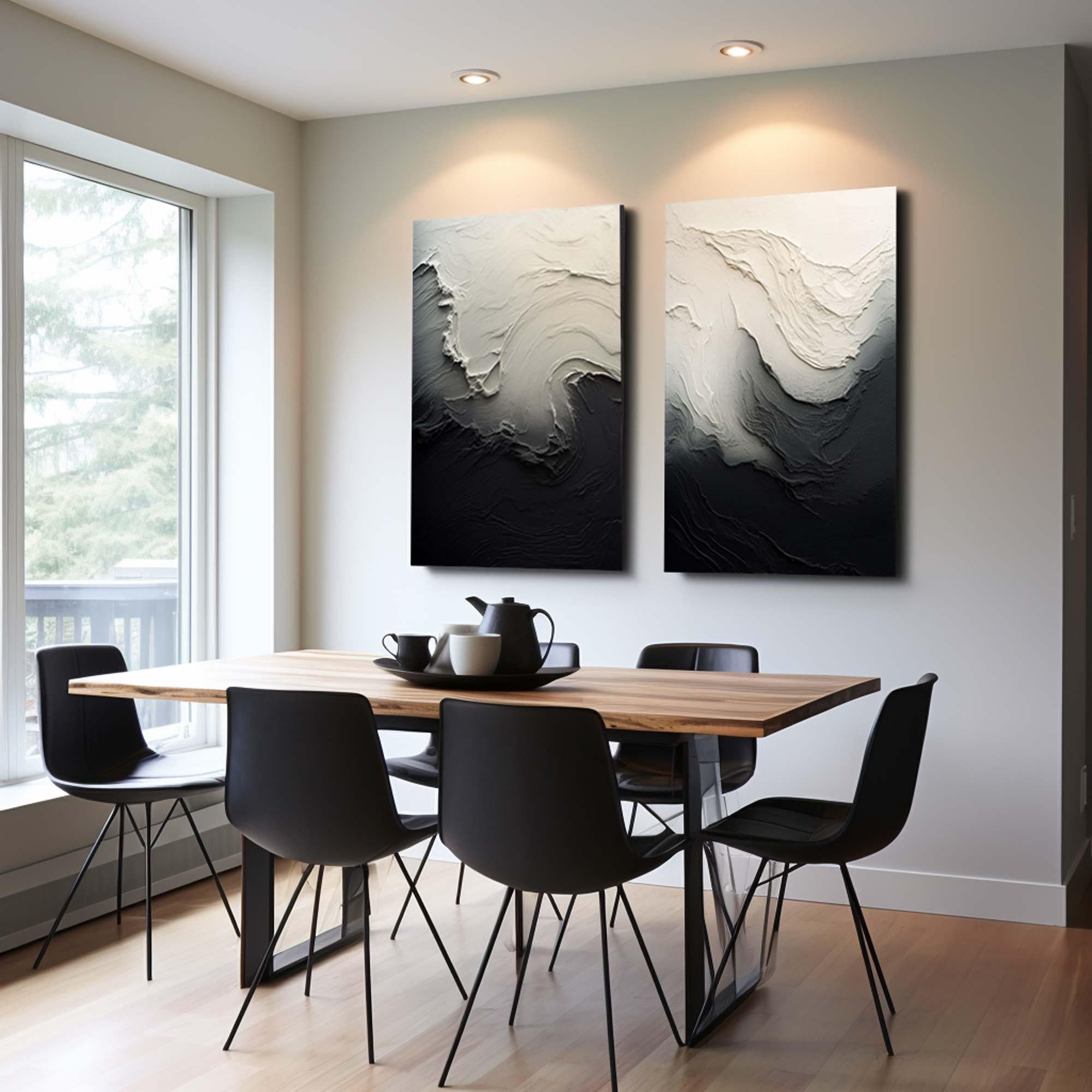 Black & White 3D Texture Abstract Art, Modern Pair #TB 032