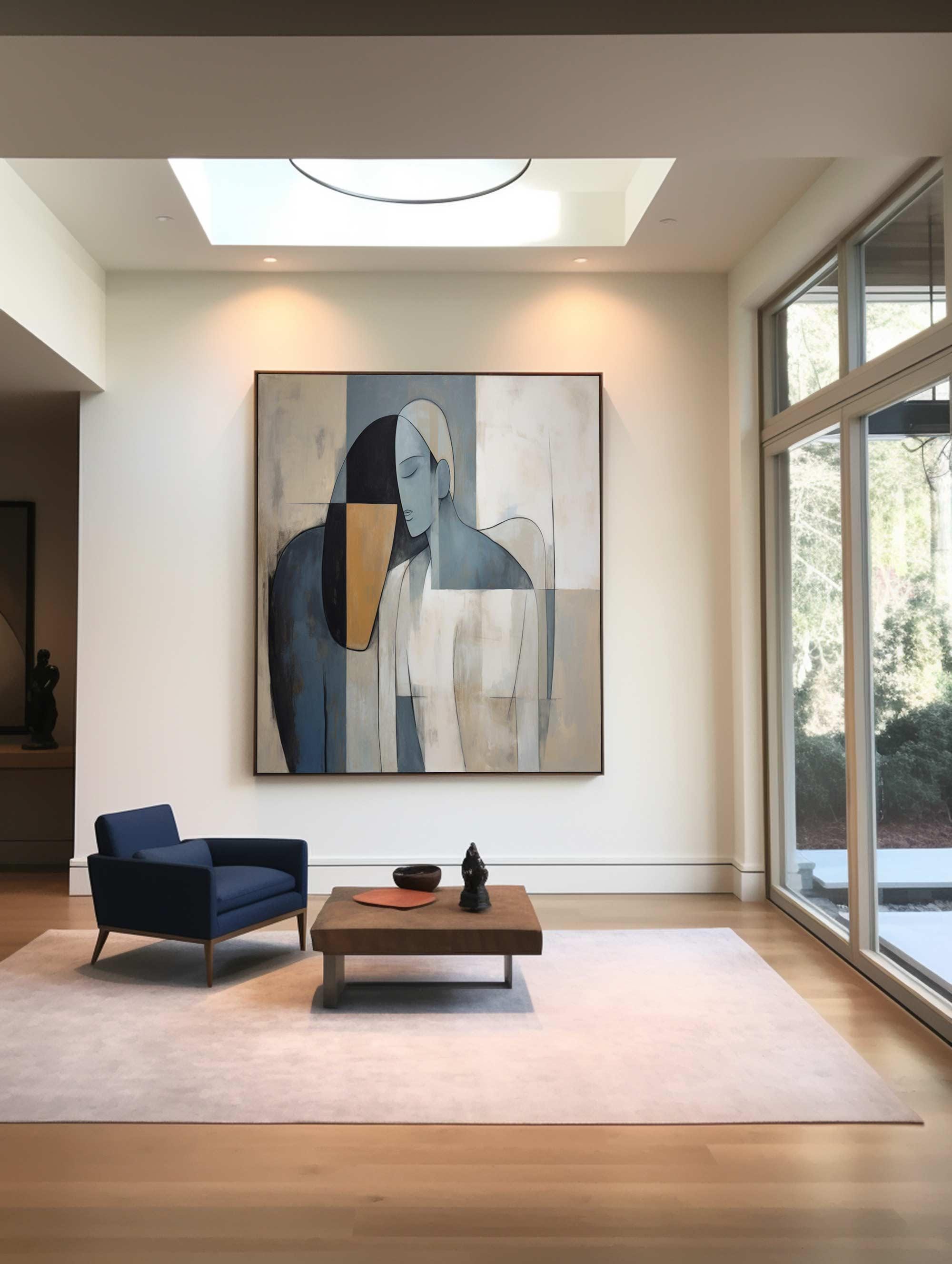 Modern Minimalist Abstract Figure Oil Painting, Serene Art Wall Decor #TB 046