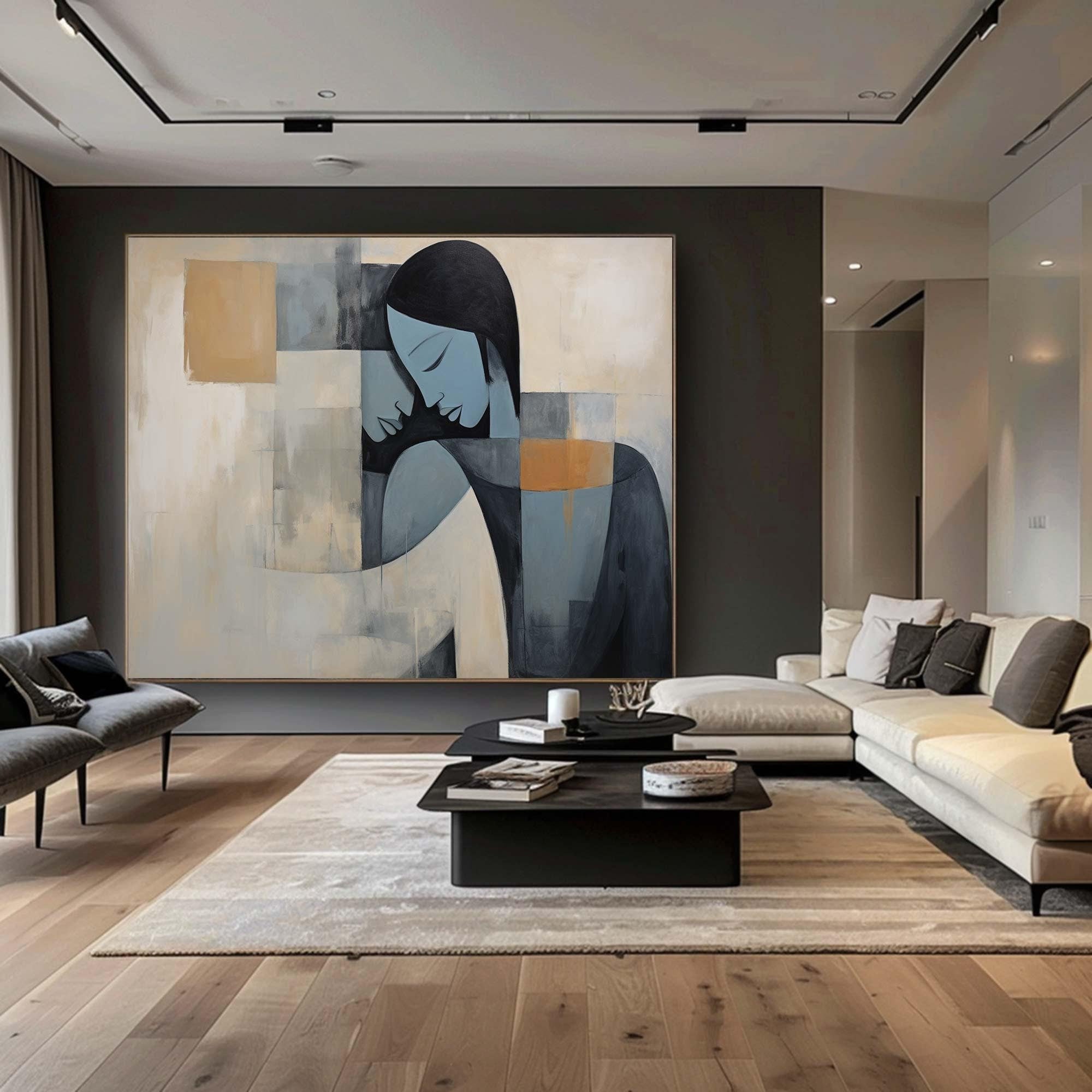 Modern Abstract Female Portrait Art, Minimalist Geometric #TB 082