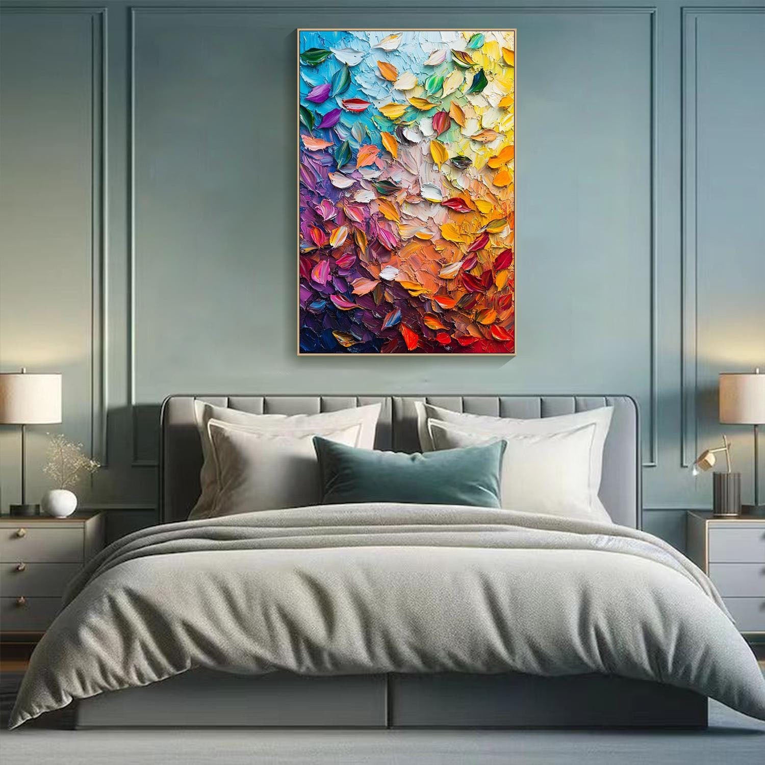 Hand-Painted Textured Abstract Art | Colorful Petal Oil Painting #TB 091