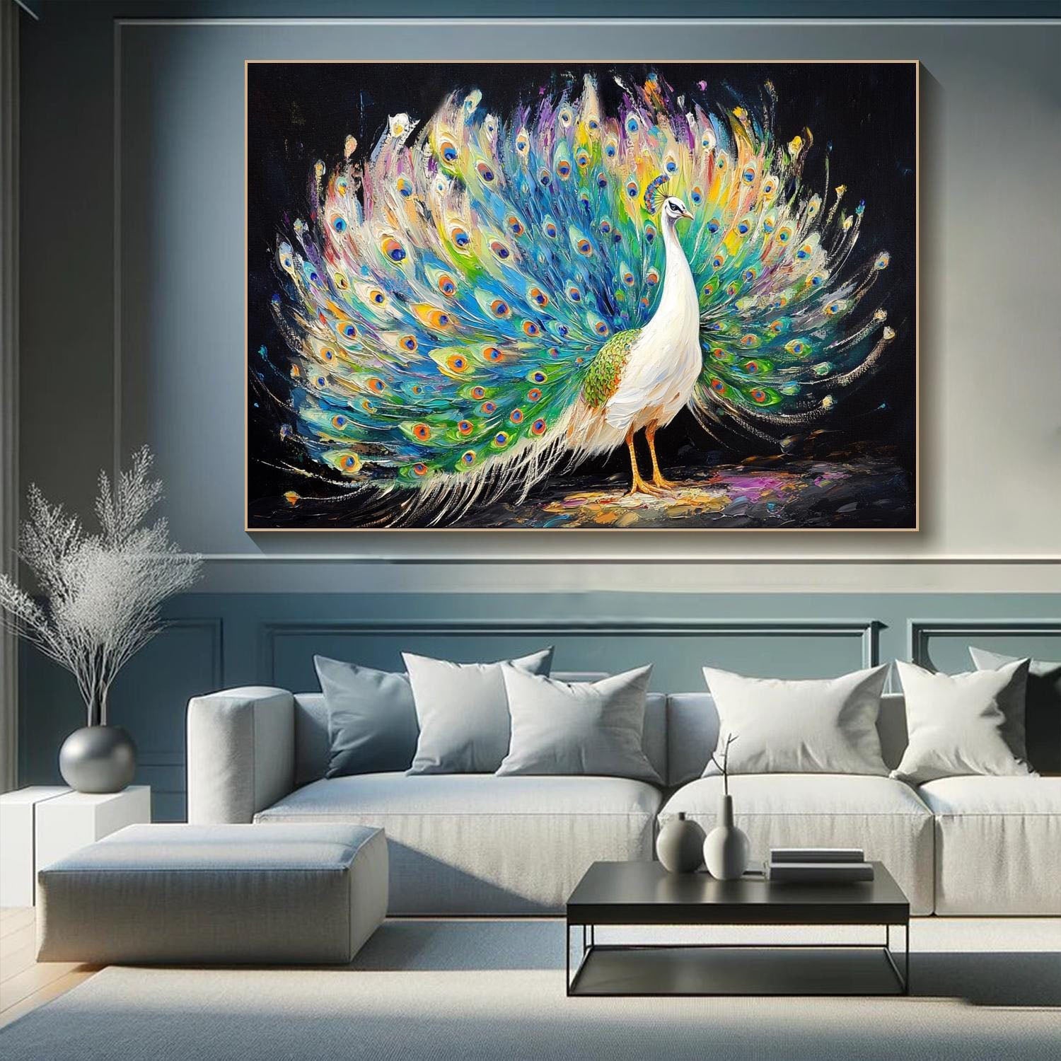 Stunning 3D Colorful Peacock Large Textured Oil Painting #ZZ 011