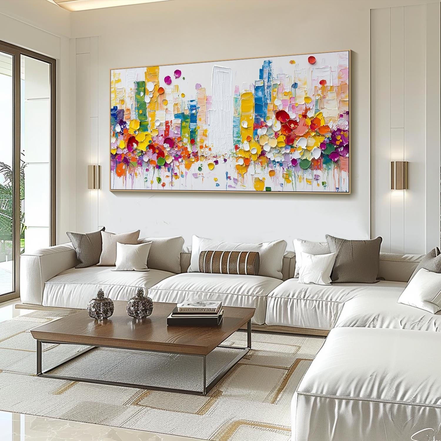 Modern Abstract City Oil Painting, Colorful 3D Street #TB 067