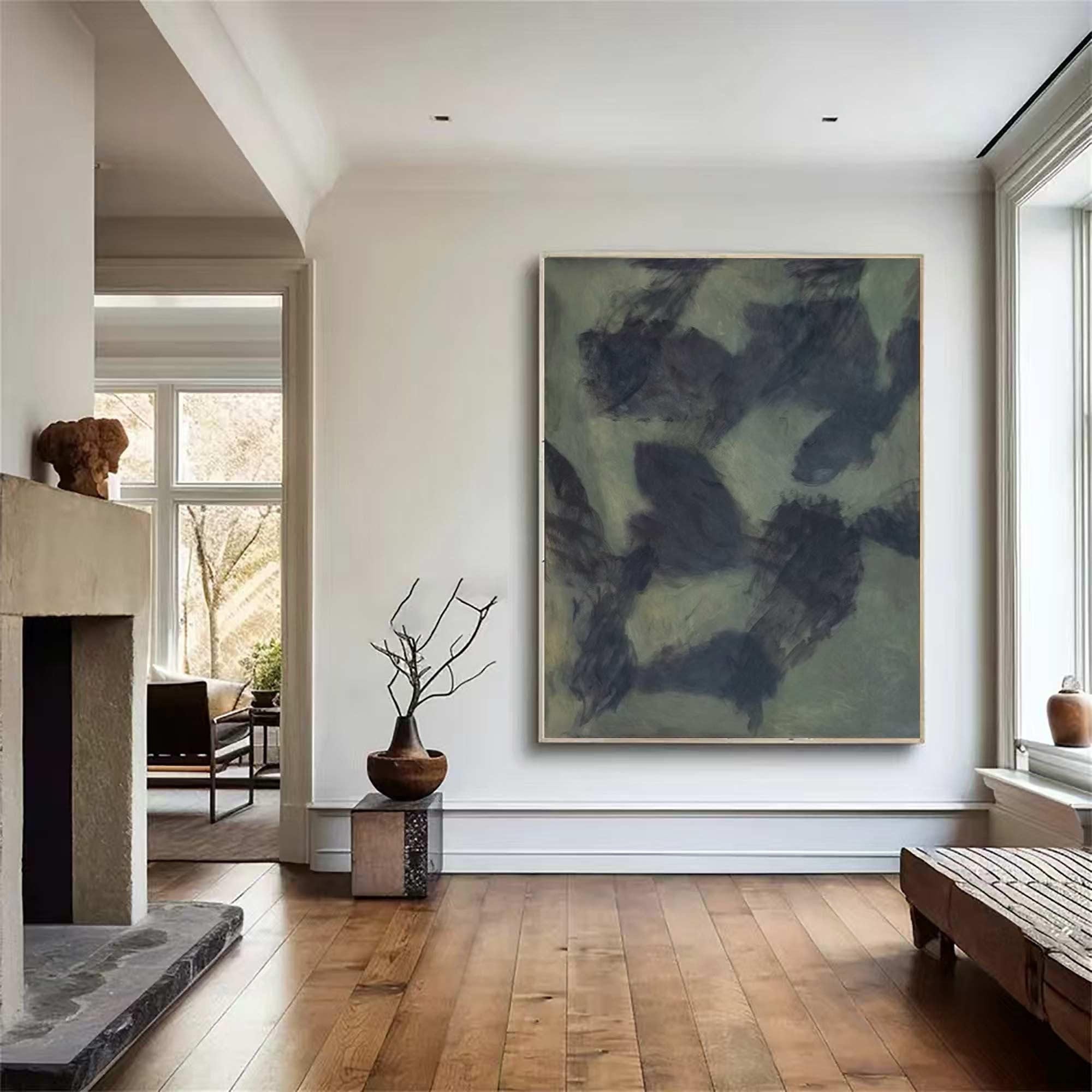 Soft Gray-Green Abstract Texture Art, Modern Art #TB 030