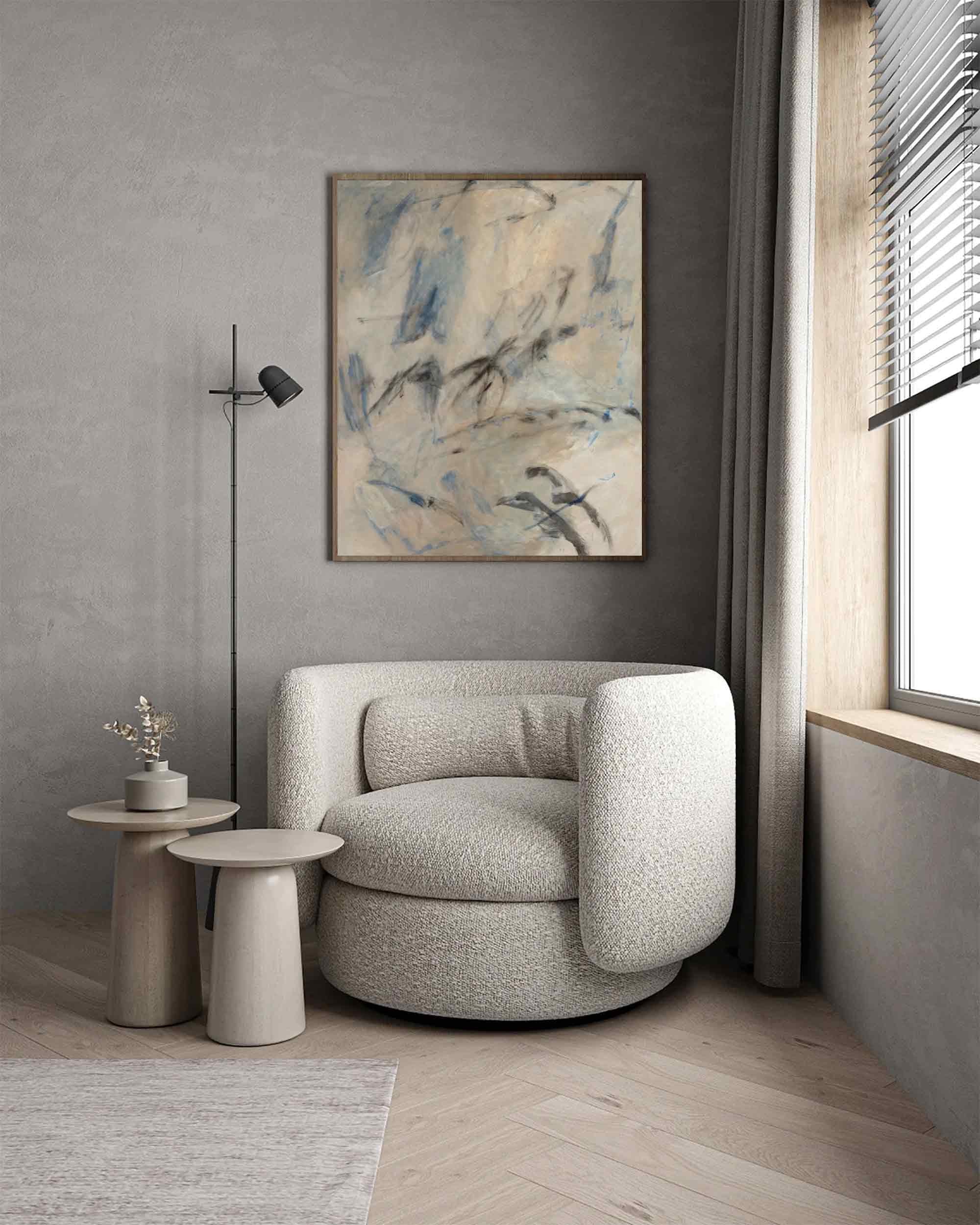 Modern Minimalist Abstract Art, Beige Gray Blue Black #TB 080