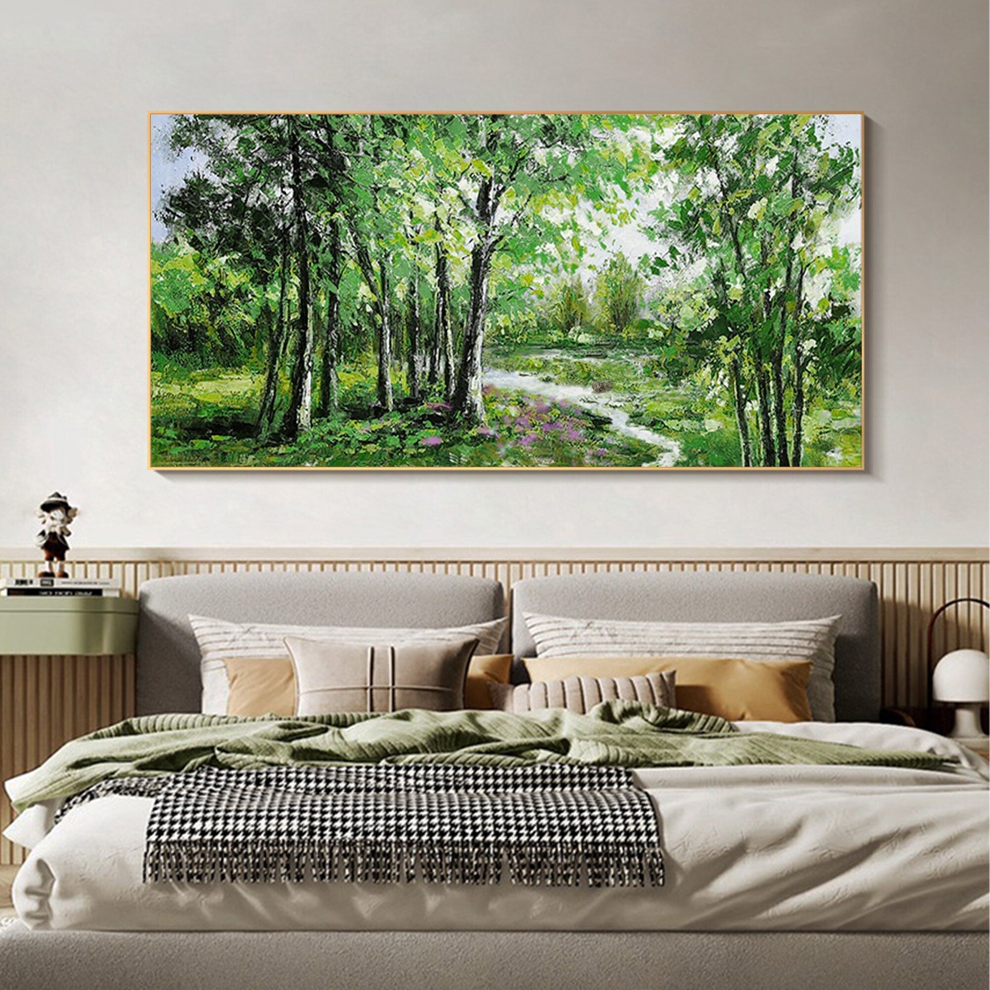 Oversized Landscape Painting | Green Forest Scene Horizontal Wall Art #ZZ 104