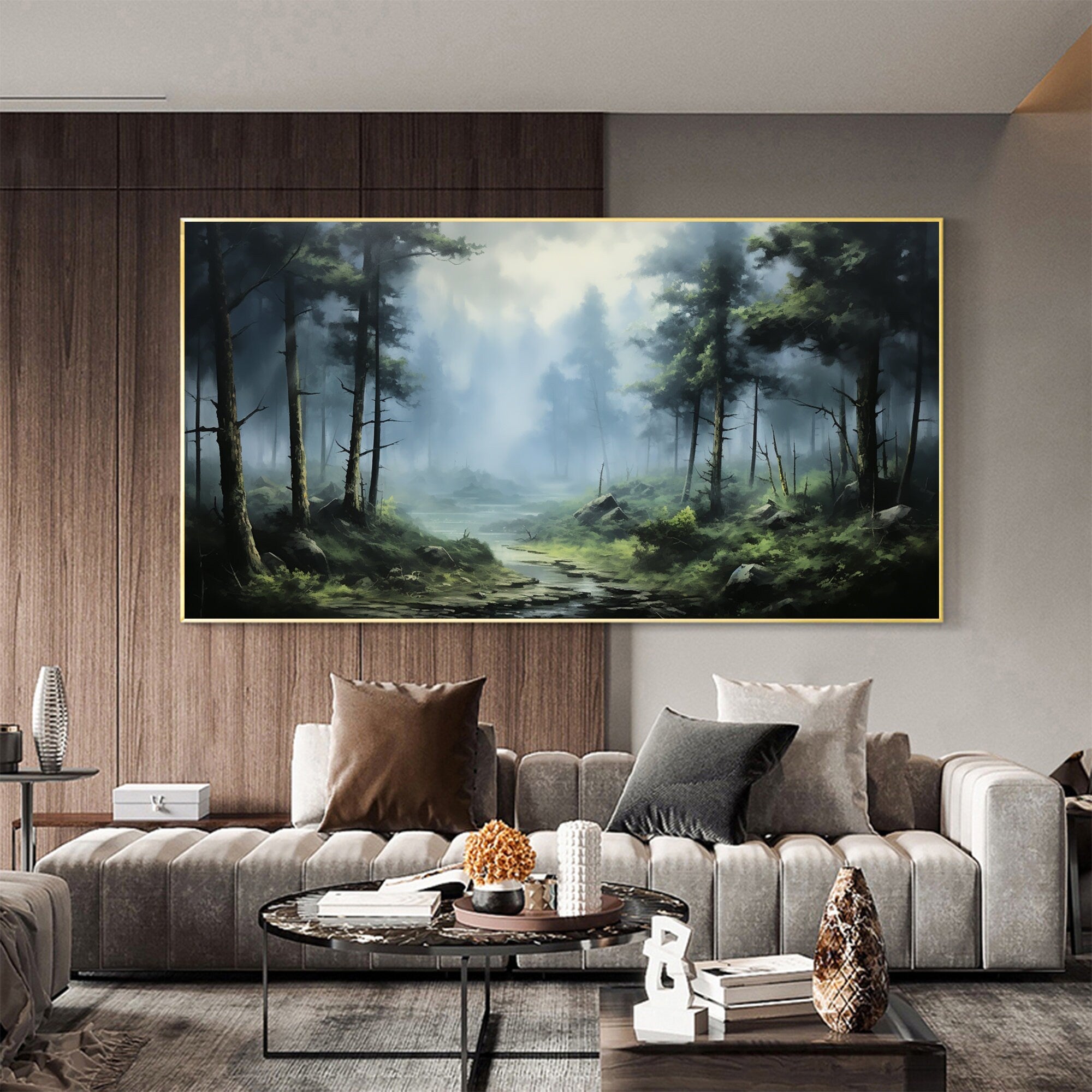 Calming Forest Painting | Oversized Horizontal Landscape Wall Art #ZZ 094