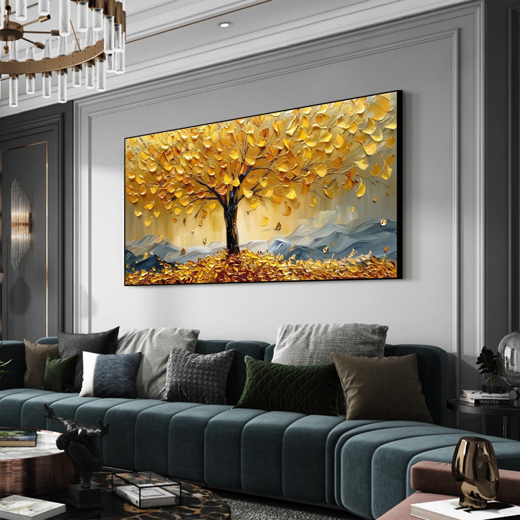 Golden Tree Wall Art | Large Textured Landscape Painting Canvas #ZZ 178