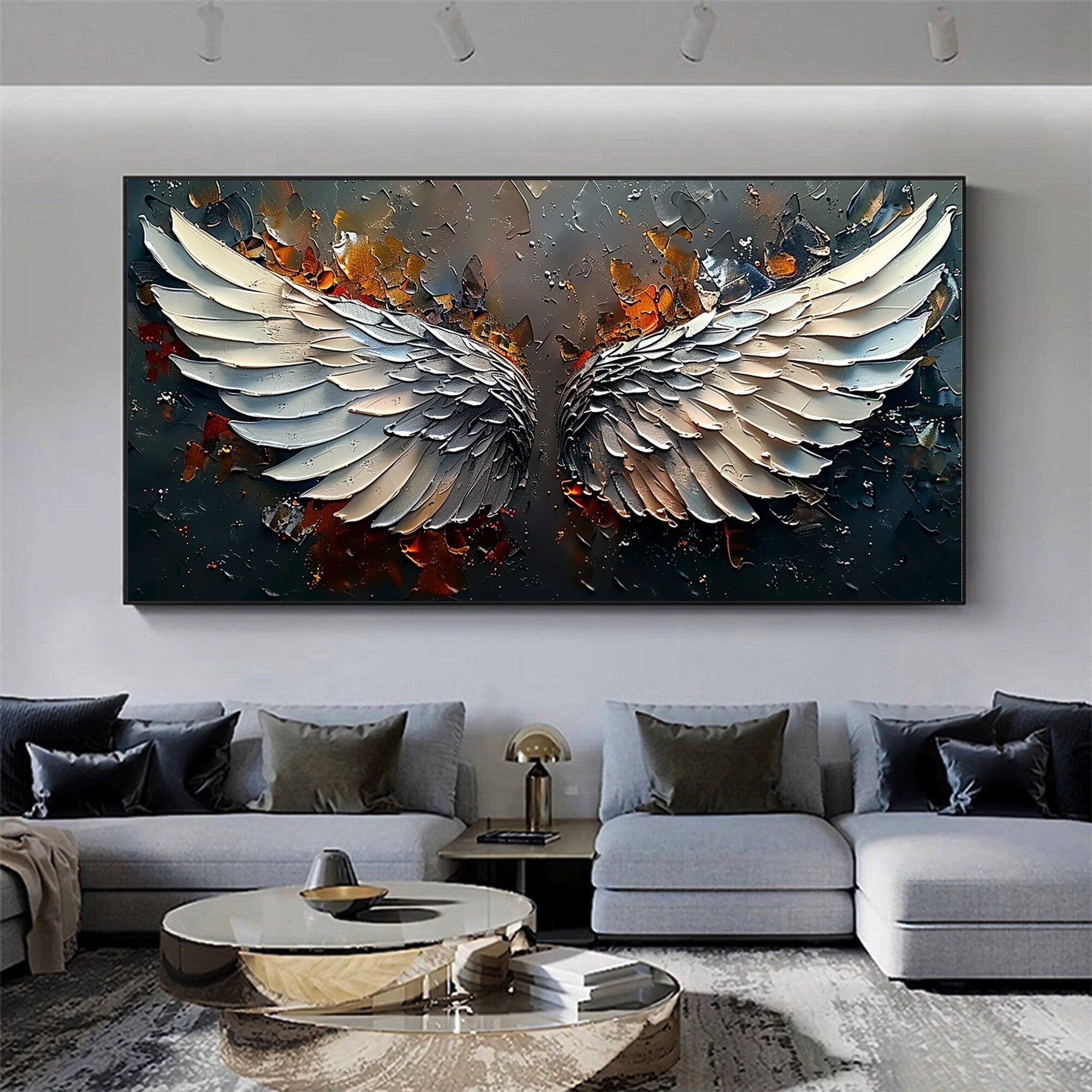 Oversized Angel Wings Artwork | Textured Painting Dark Metallic #ZZ 170