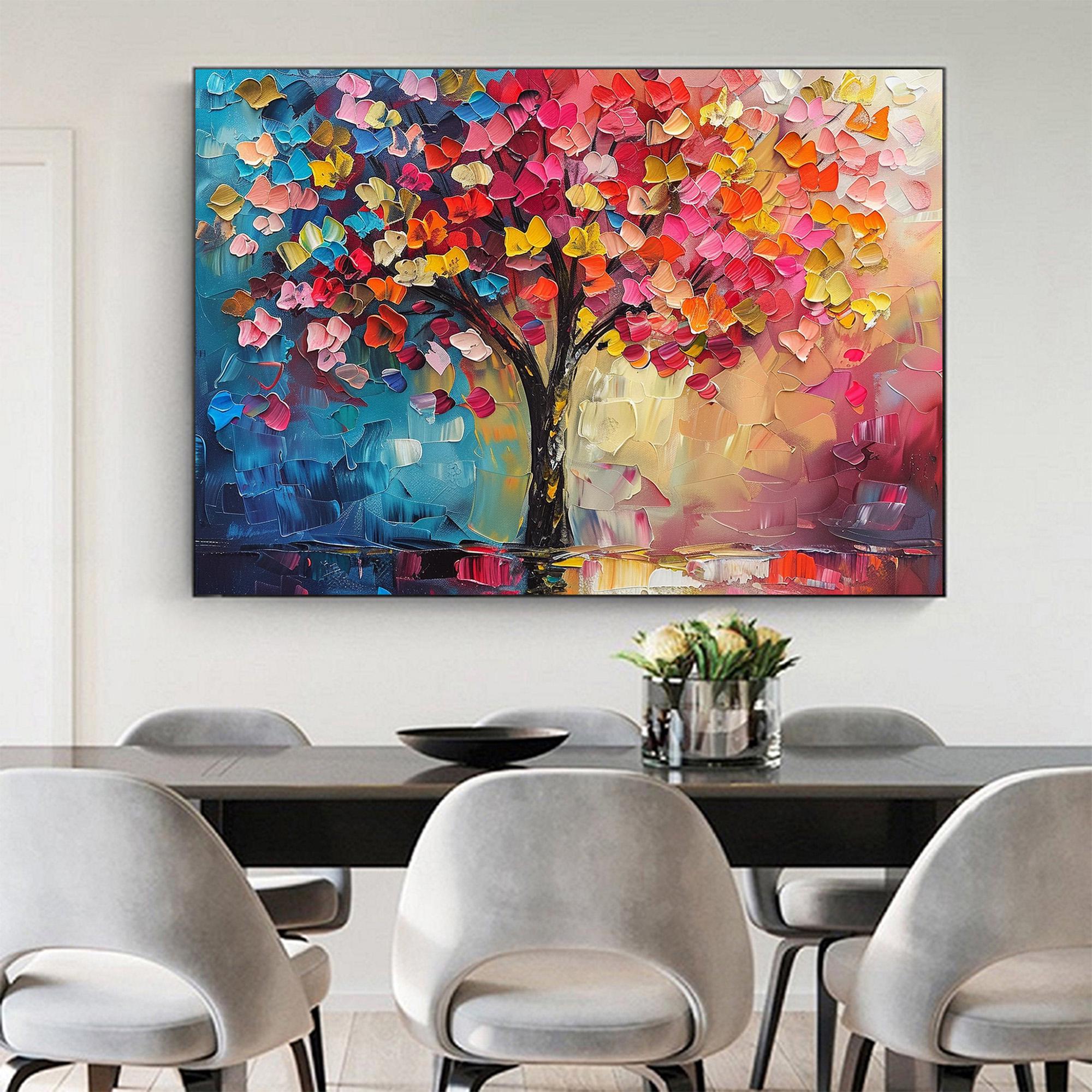 Colorful Abstract Tree Wall Art | Large Textured Canvas Painting #ZZ 089