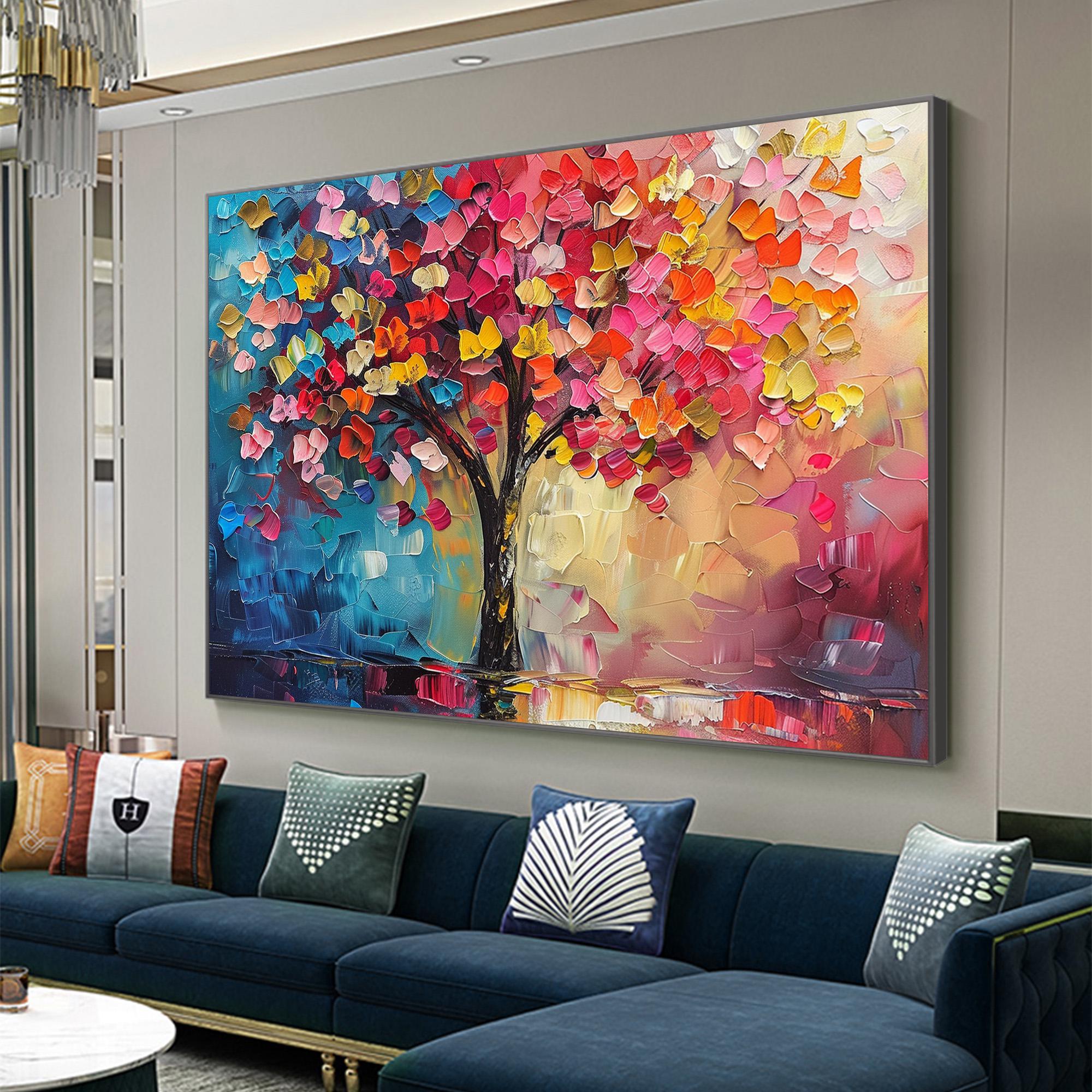 Colorful Abstract Tree Wall Art | Large Textured Canvas Painting #ZZ 089
