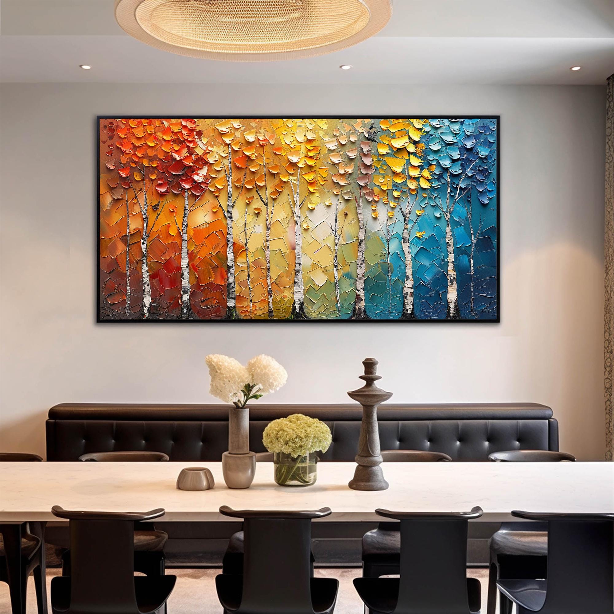 Colorful Birch Tree Wall Art | Large Textured Landscape Painting #ZZ 092