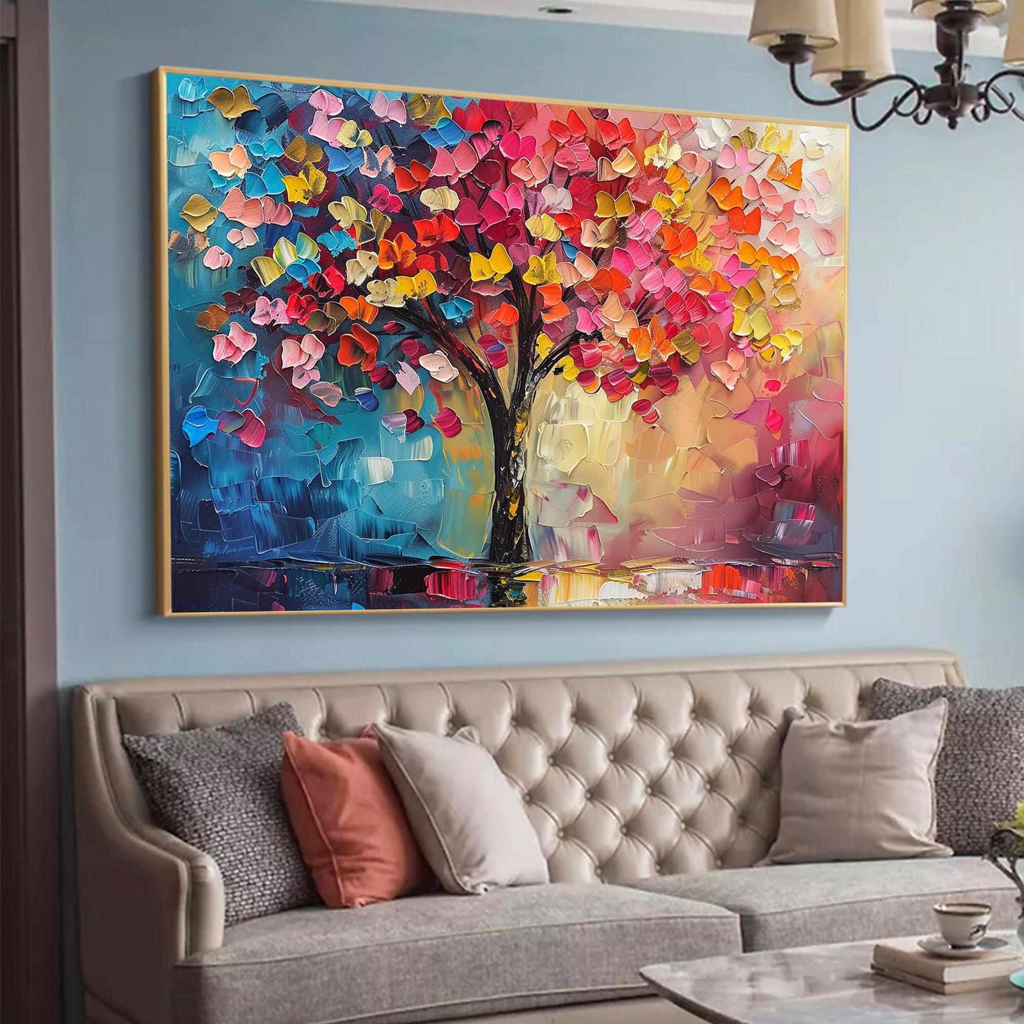 Colorful Abstract Tree Wall Art | Large Textured Canvas Painting #ZZ 089