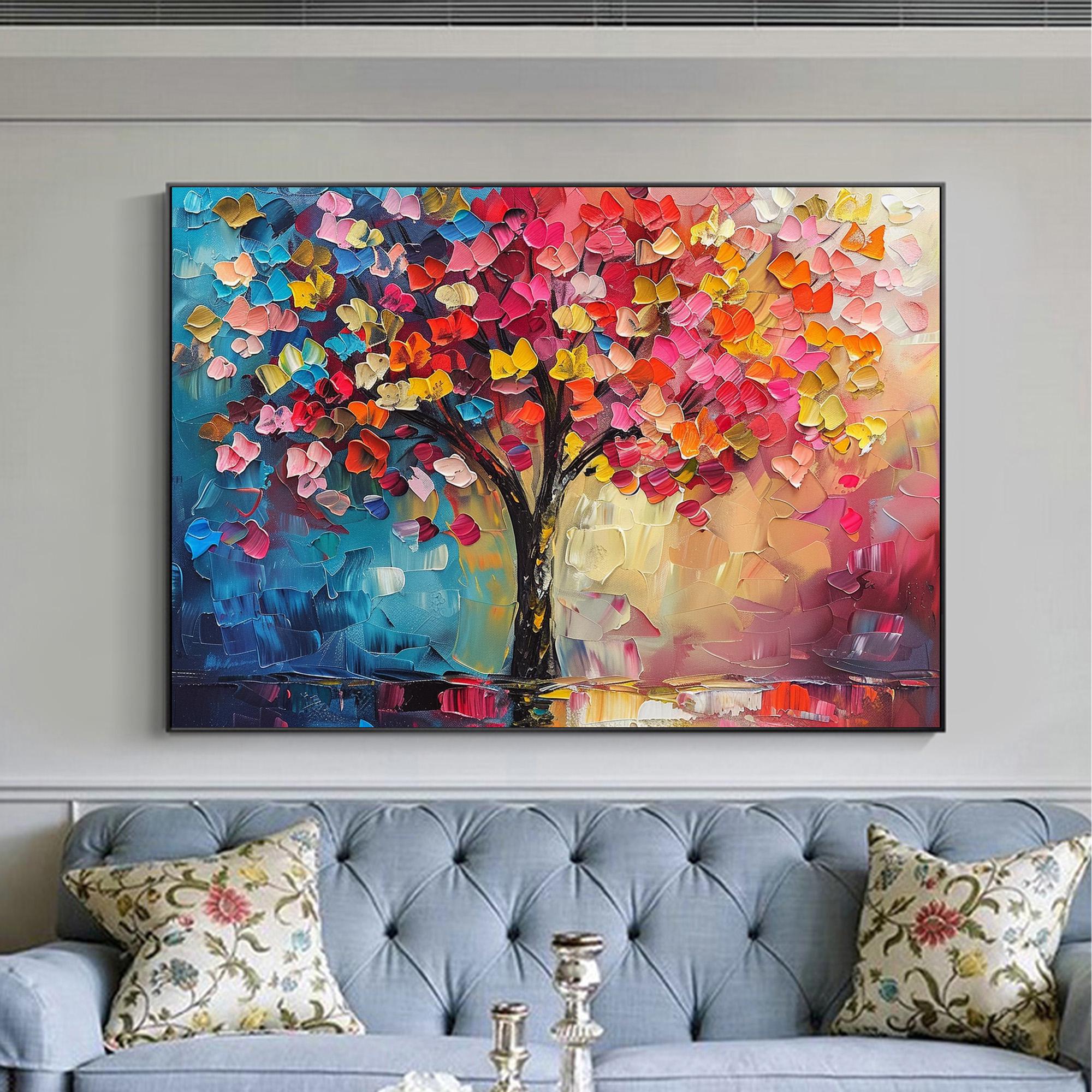 Colorful Abstract Tree Wall Art | Large Textured Canvas Painting #ZZ 089