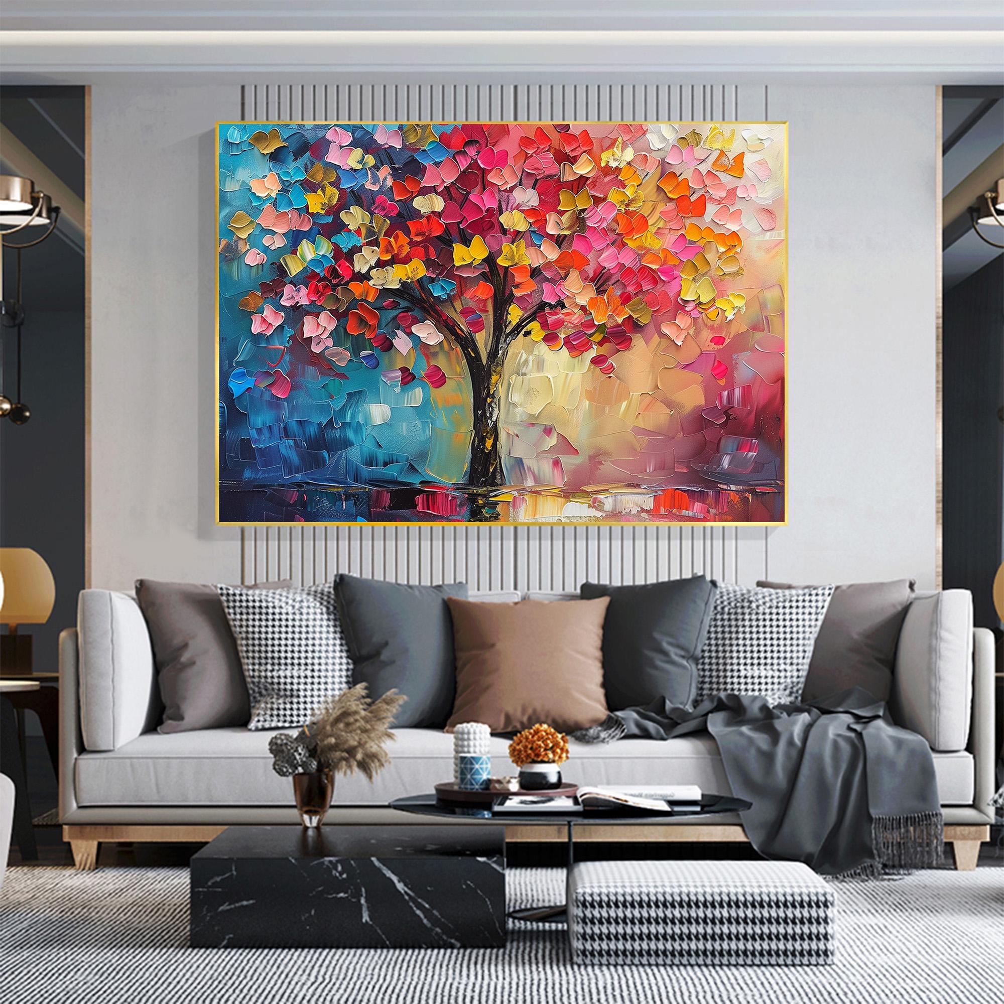 Colorful Abstract Tree Wall Art | Large Textured Canvas Painting #ZZ 089