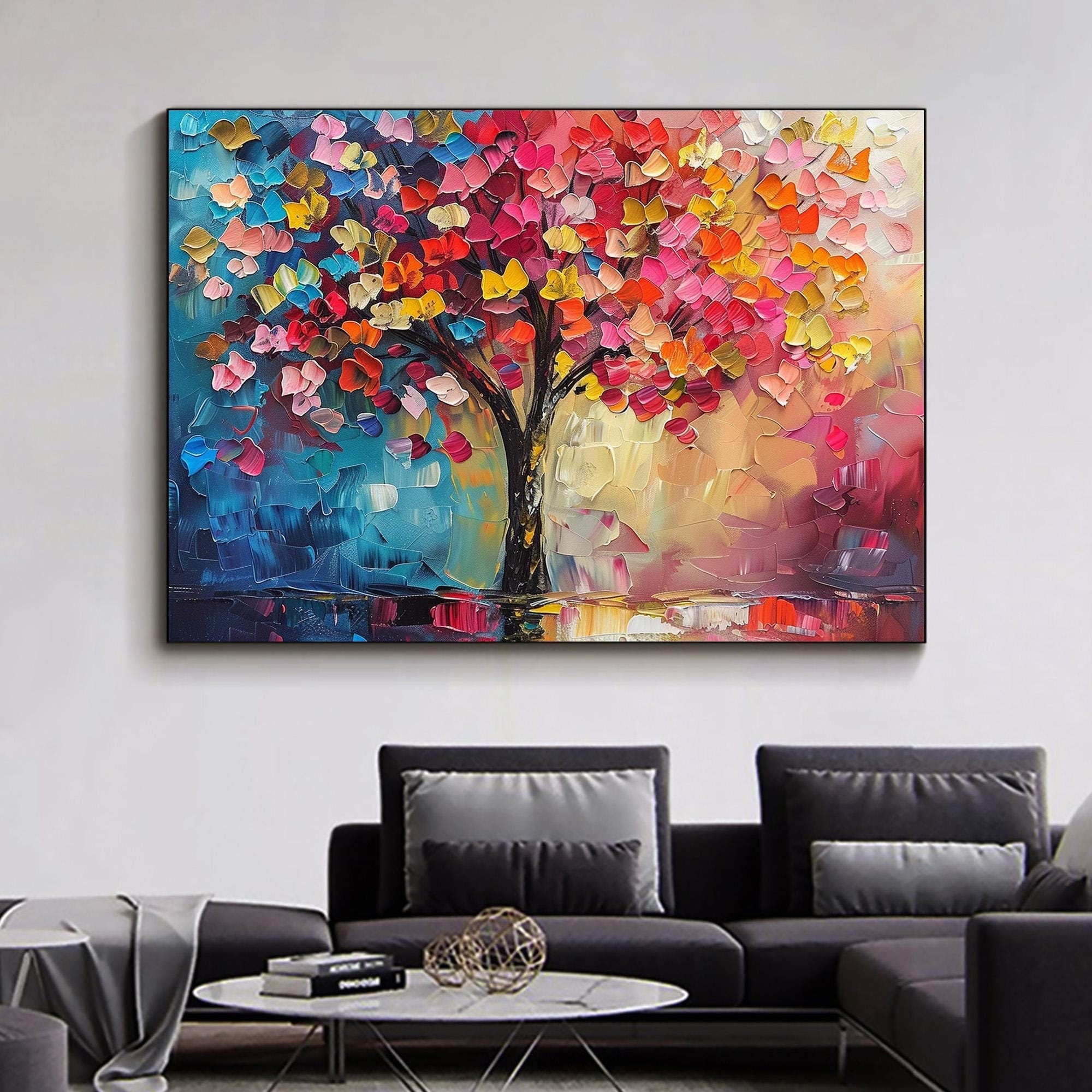 Colorful Abstract Tree Wall Art | Large Textured Canvas Painting #ZZ 089