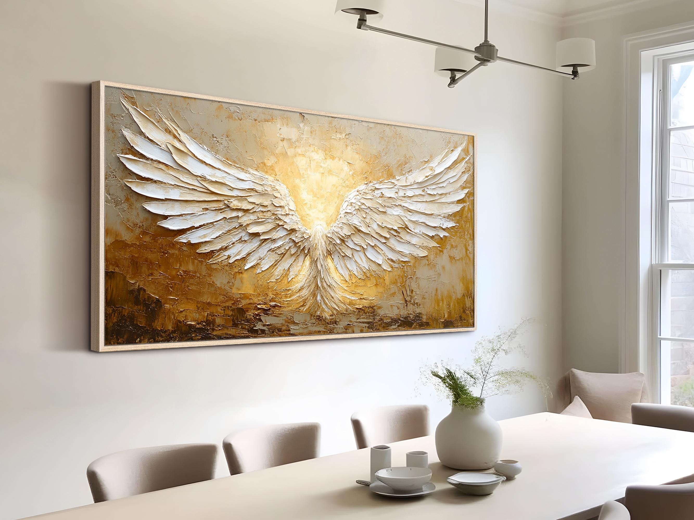 White and Gold Textured Painting | Large Angel Wings Wall Art #ZZ 148