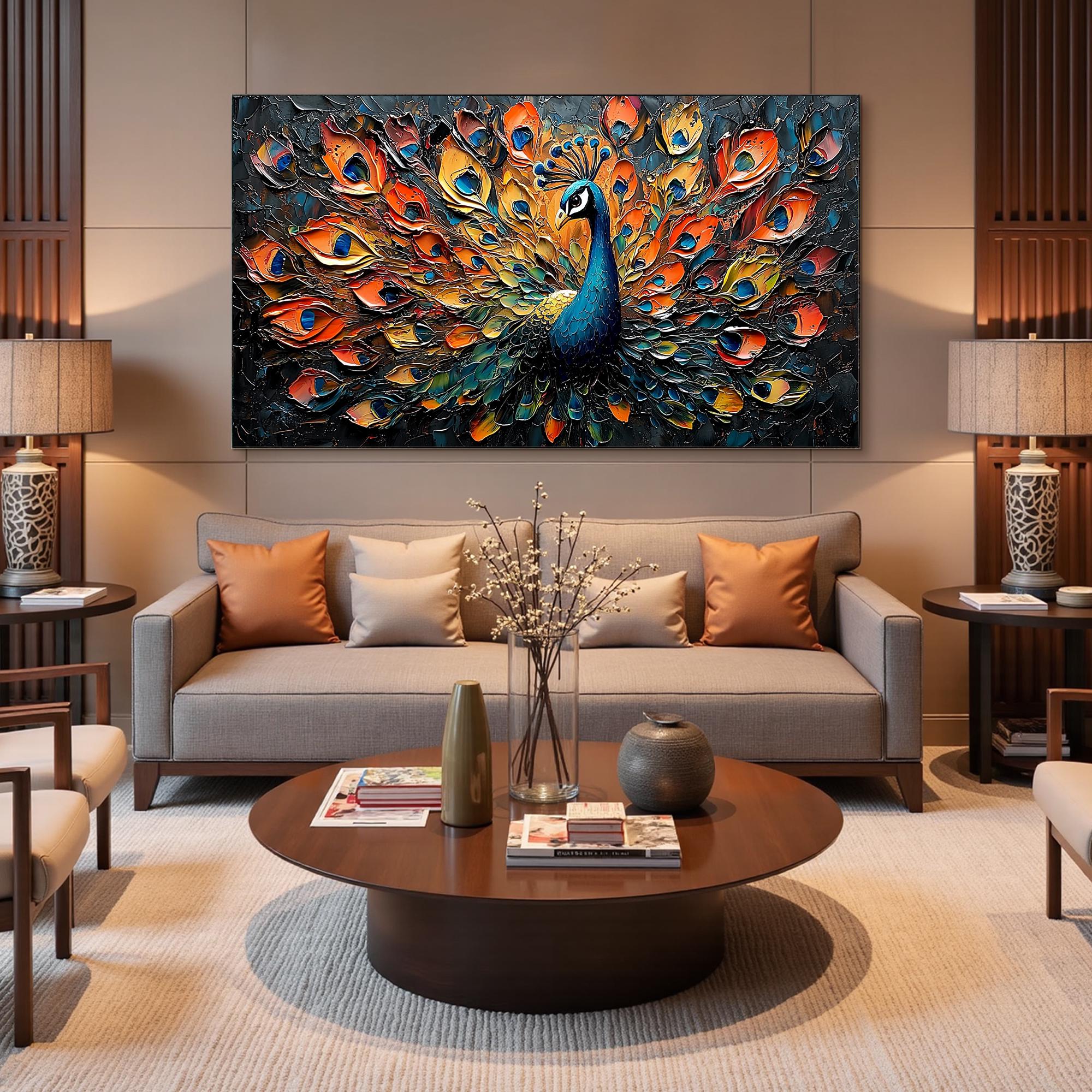 Large Textured Peacock Painting | Colorful Abstract Bird Wall Art Decor #ZZ 177