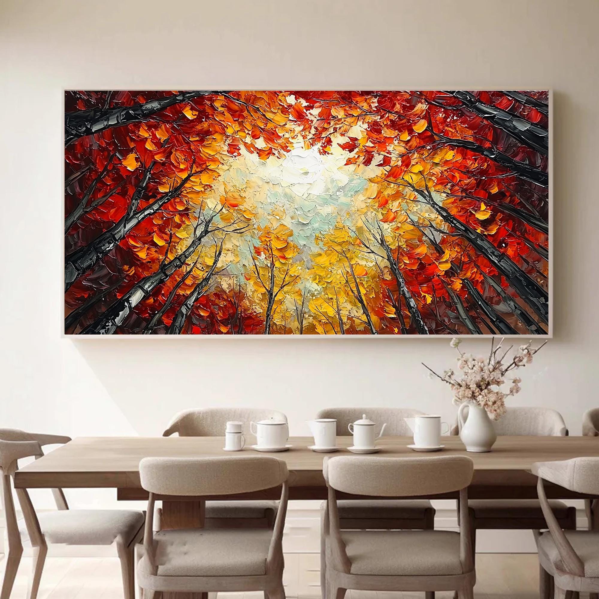 Large Painting Textured Trees | Colorful Abstract Forest Canopy Canvas #ZZ 096