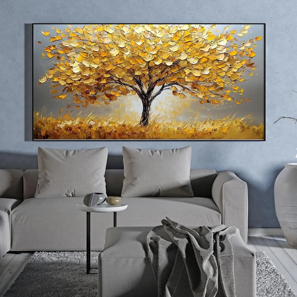 Panoramic Golden Tree Abstract Oil Painting - Textured Art #JJ 042